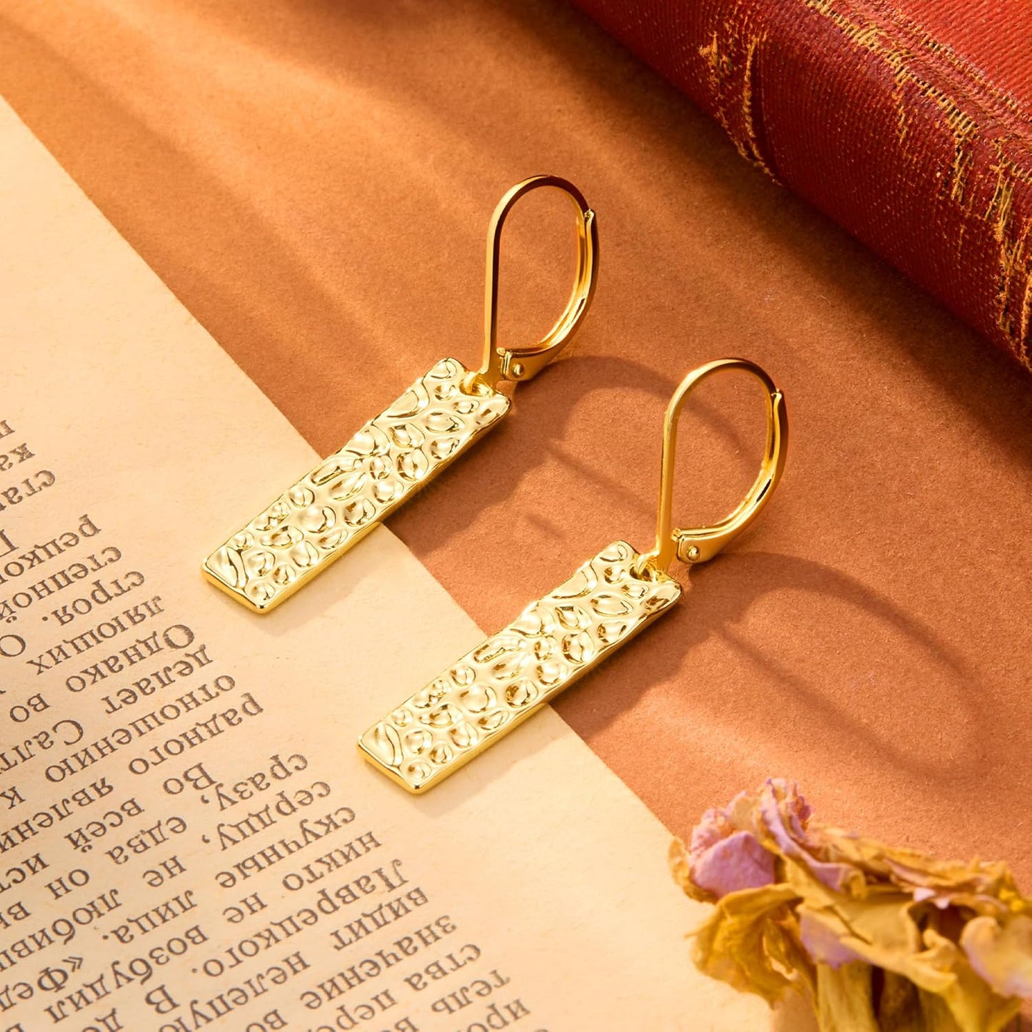 925 Sterling Silver Dangle Earrings for Women, 14K Gold Plated French Leverback Earrings, Hypoallergenic Lightweight Statement