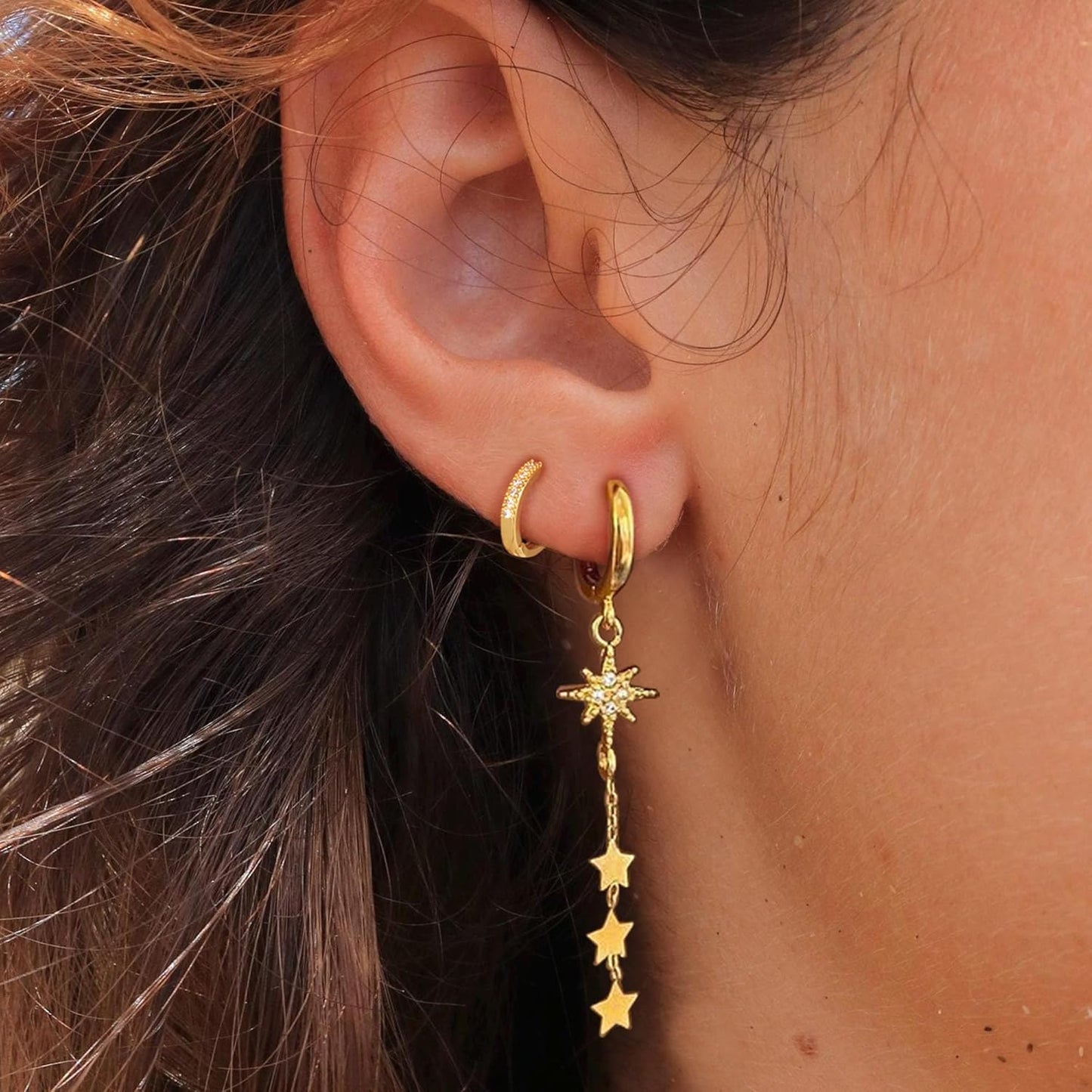 14K Gold Plated Butterfly Dangle Earrings for Women - Dainty, Trendy, CZ Drop Earrings - Simple Long Dangling Jewelry