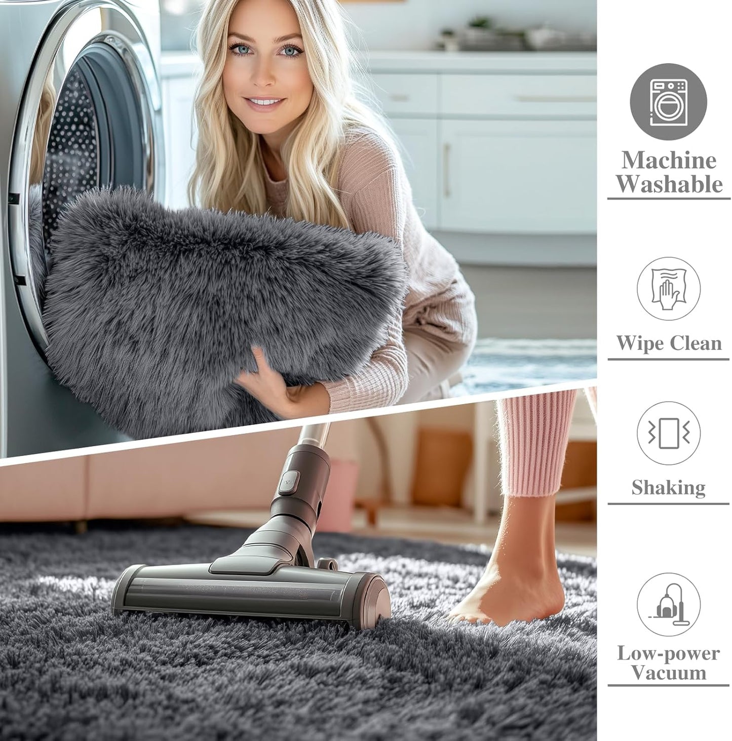 5x8 Machine Washable Large Area Rugs for Living Room, Bedroom, Soft Fluffy Shaggy Bedside Rug, Indoor Floor Carpet for Kids Girls and Boys, Dorms, Nursery, Home Decor Aesthetic, Grey