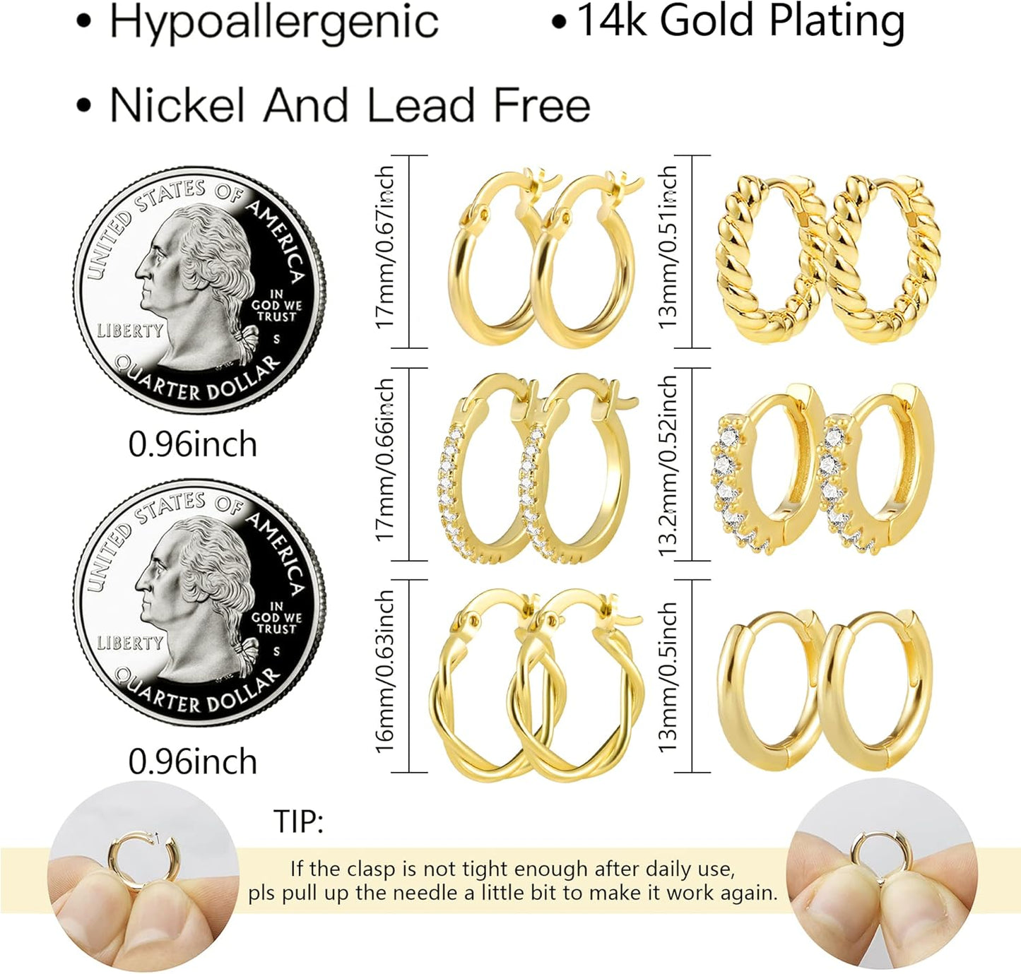 3 Pairs Small Huggie Hoop Earrings Set 14K Gold Hypoallergenic Lightweight Huggie Hoops Earrings for Women Girls