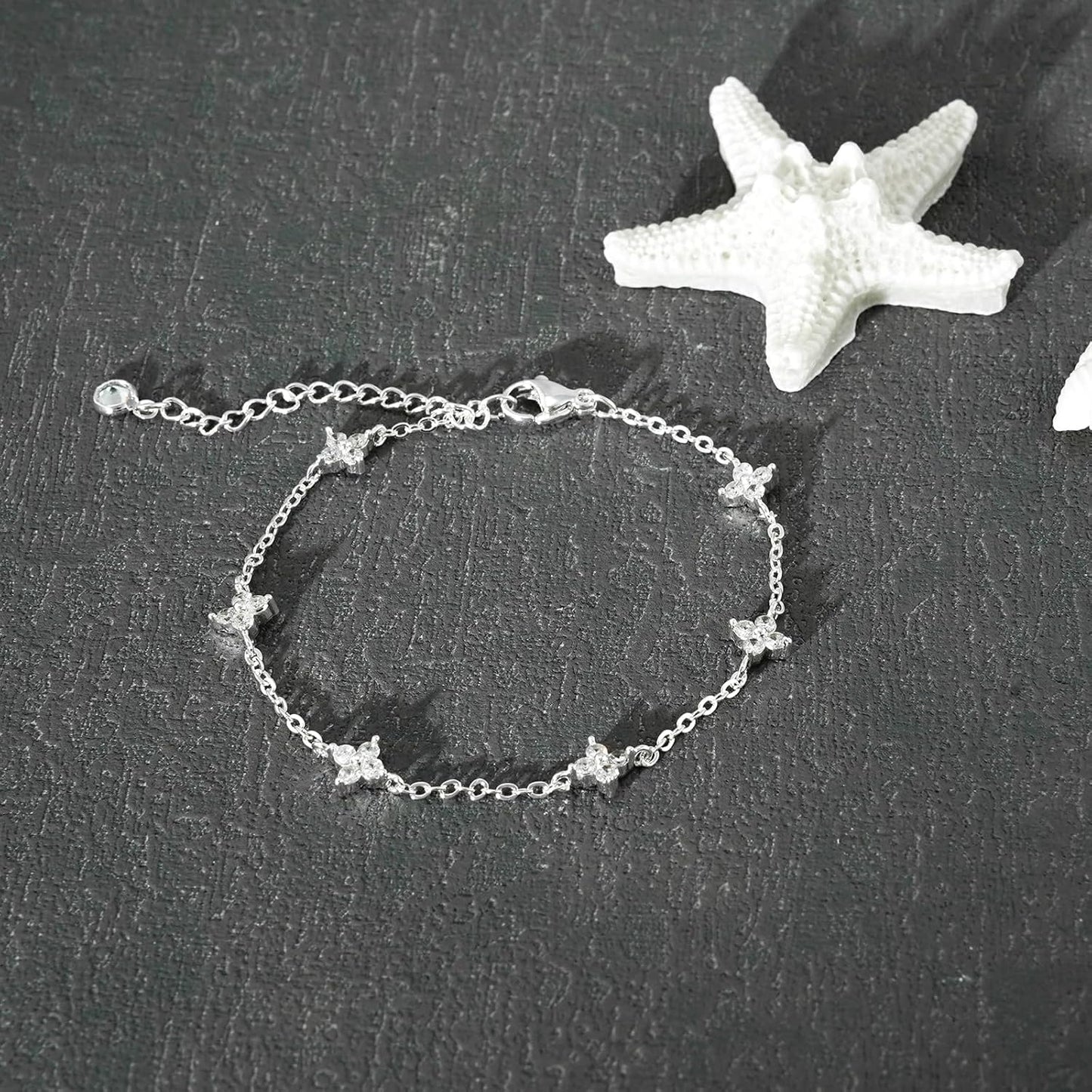 Bracelets for Women 14K Gold Silver Plated Ring Bracelet Hand Chain Dainty Evil Eye Heart Clover Daisy Cubic Zirconia