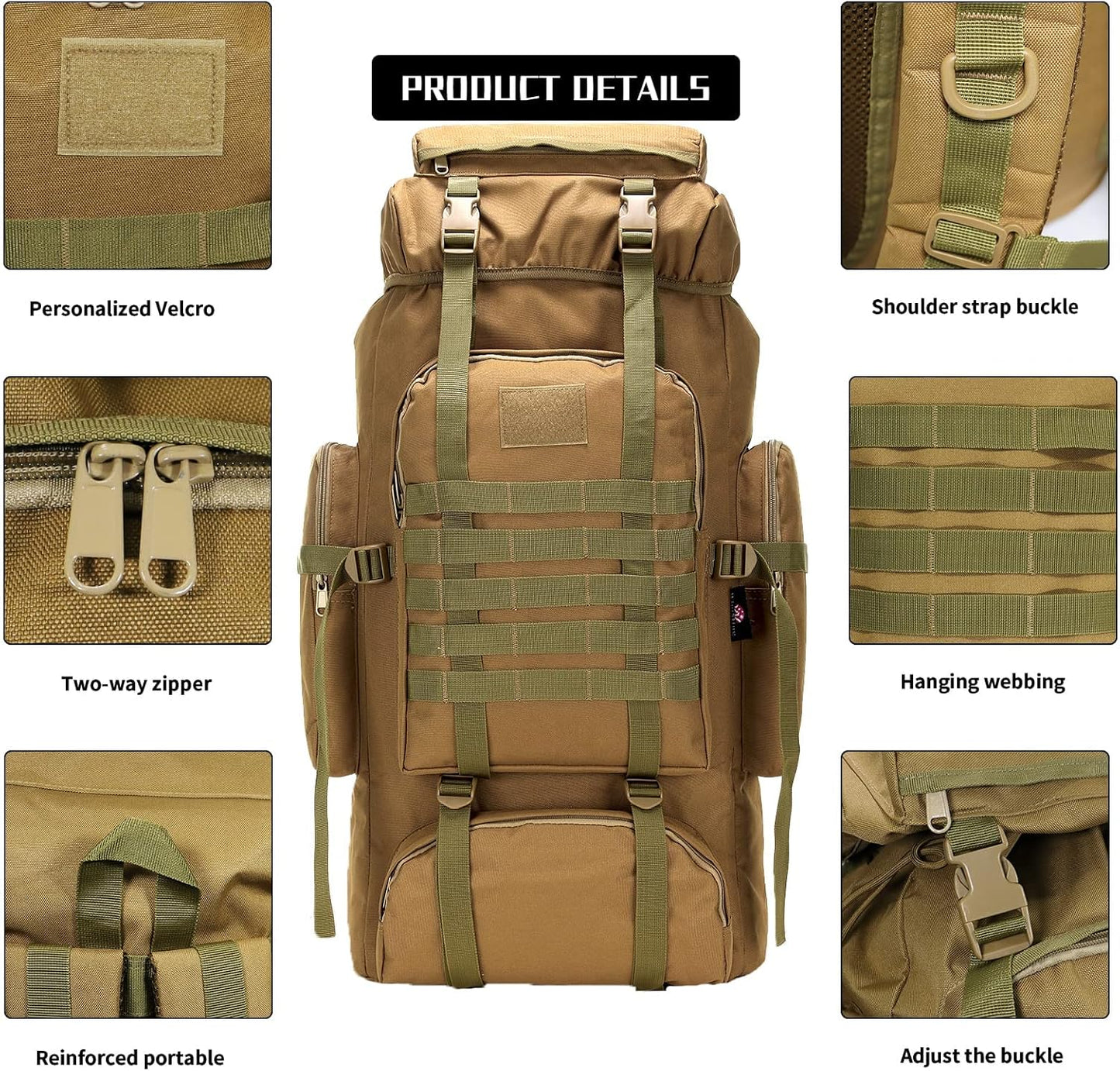 Hiking Backpack for Men 70L Camping Backpack Military Rucksack - 3 Days Assault Pack for Climbing