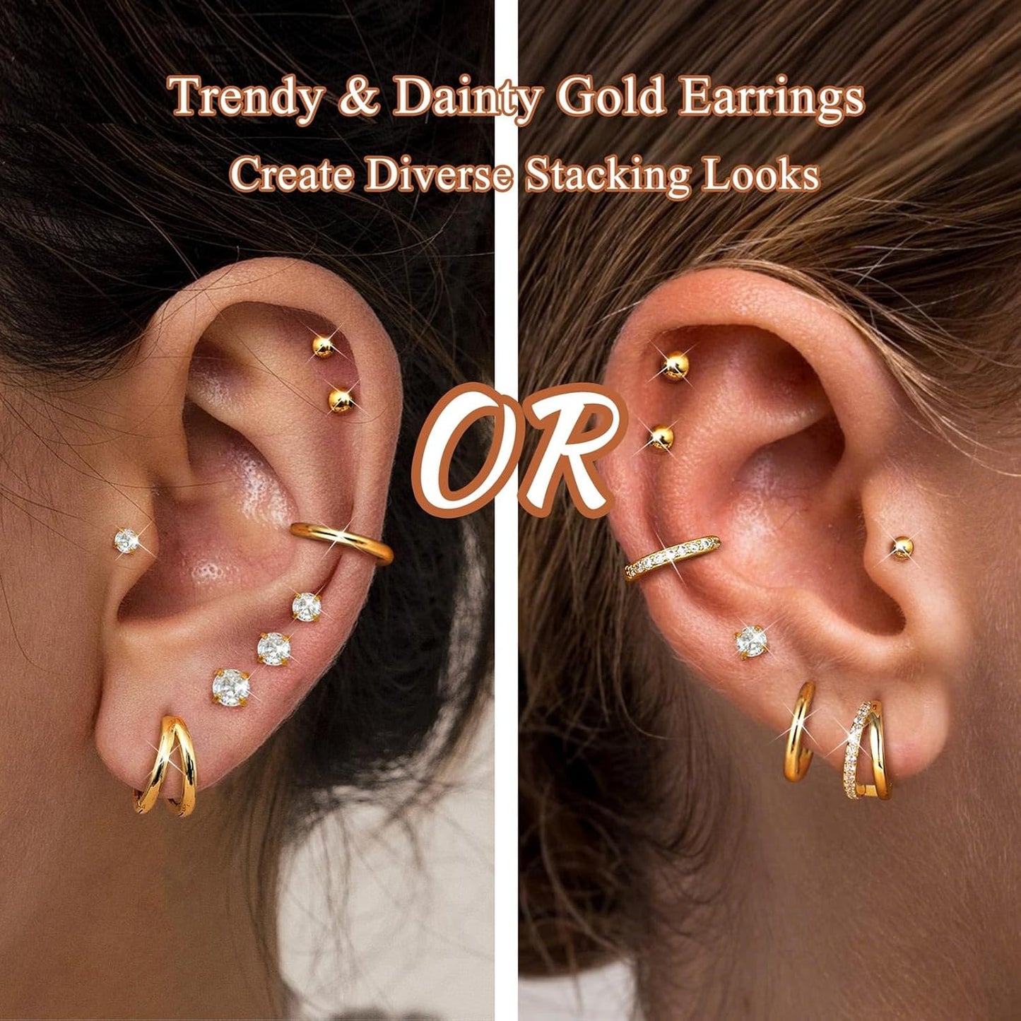 Jstyle Hypoallergenic Gold Stud Hoop Earrings for Women Men Surgical Stainless Steel Flat Back Earrings Small 14K Gold Huggie Hoops
