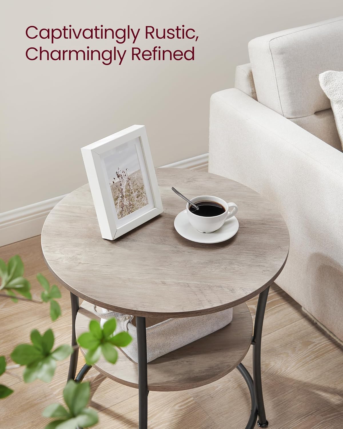 2-Tier Round End Table, Nightstand with Steel Frame for Small Spaces