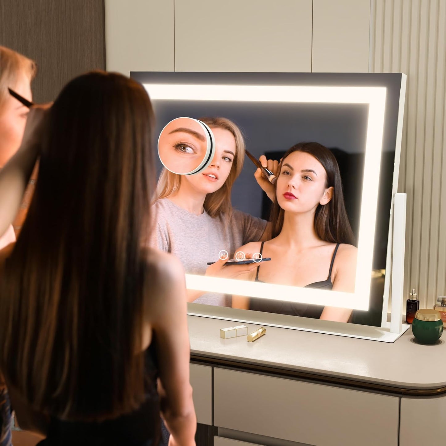 Makeup Mirror with Lights,Lighted Makeup Mirror with 10X Magnification and USB，Smart Touch Screen