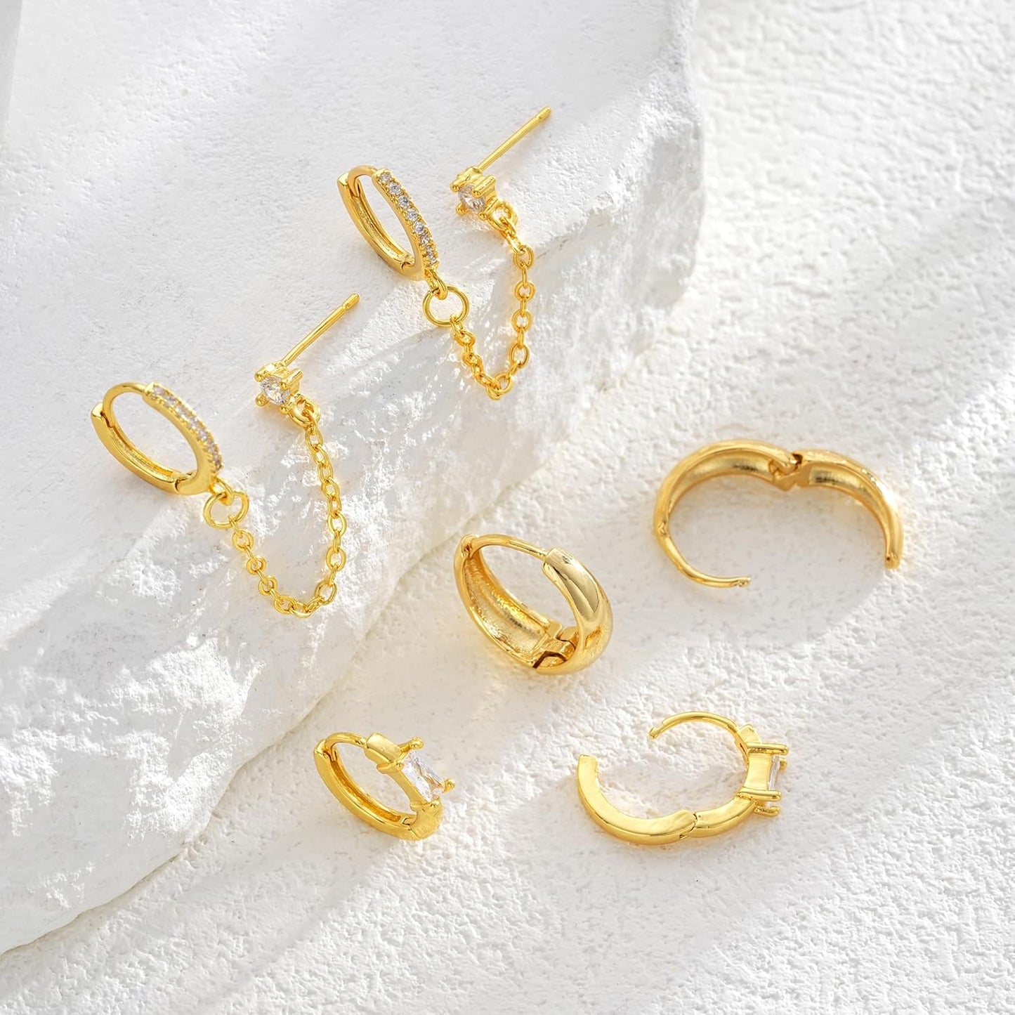 Small Gold Hoop Earrings Set for Women, 14K Gold Plated Lightweight Earrings Sets for Multiple Piercing