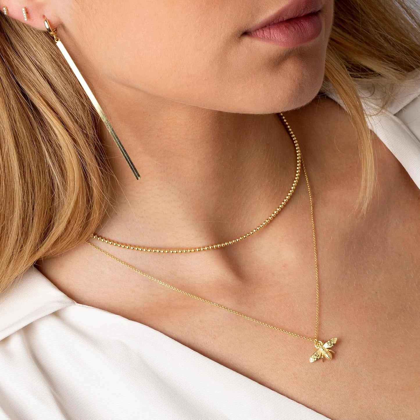 Dainty Heart Choker Necklace: 14K Gold/Silver Placed Adjustable Bee Circle Pendant for Women