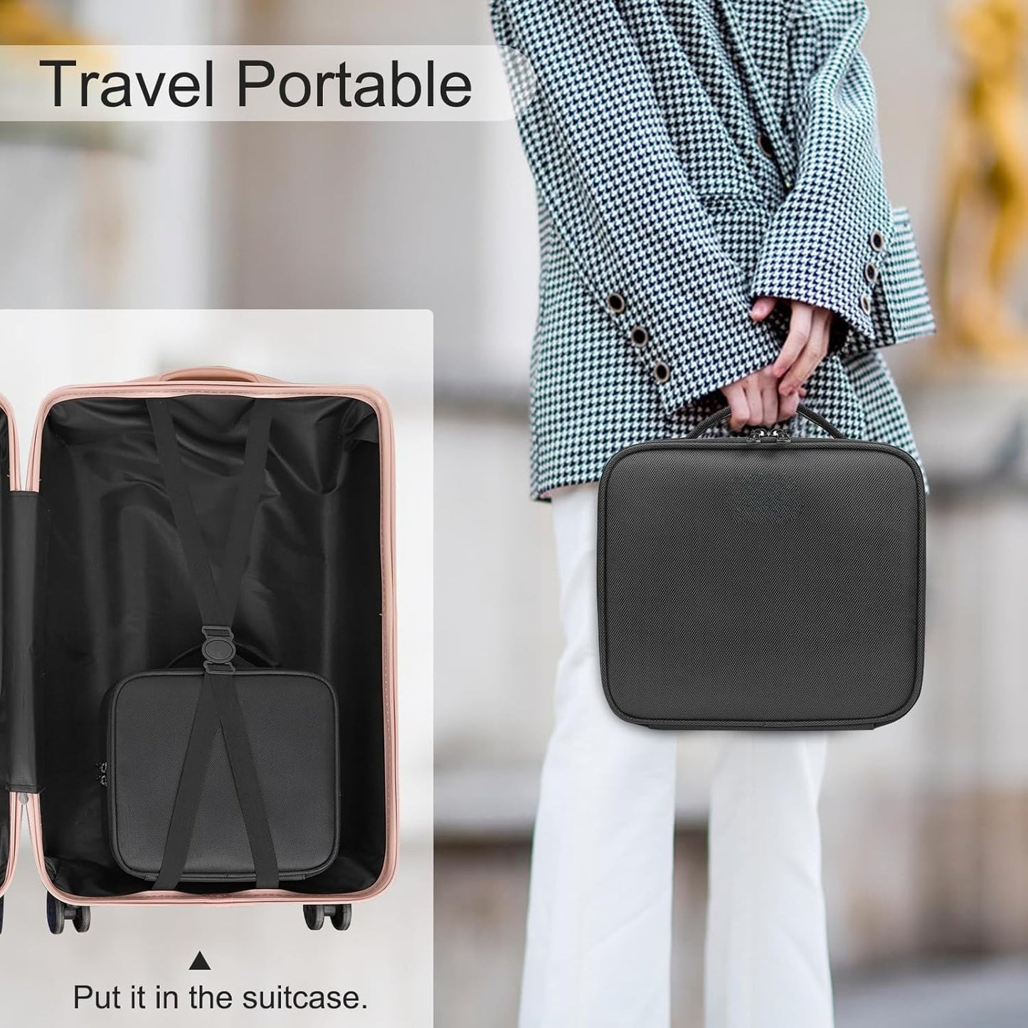 Travel Makeup Case Organizer Portable Artist Storage Bag with Adjustable Dividers