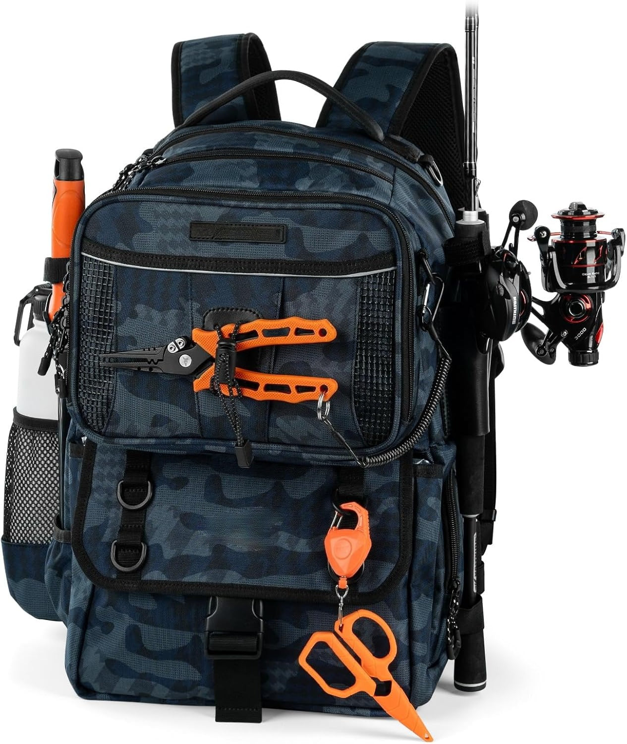 50L Fishing Tackle Backpack with Removable Bait Binder,2 Rod Holders Storage Fishing Gear and Equipment