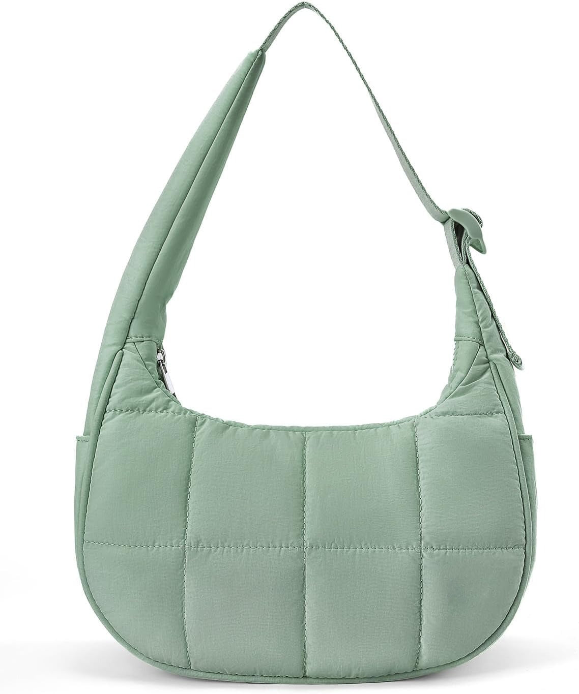 Crescent Shoulder Bag for Women, Nylon Quilted Shoulder Purses, Puffy Handbags with Adjustable Strap