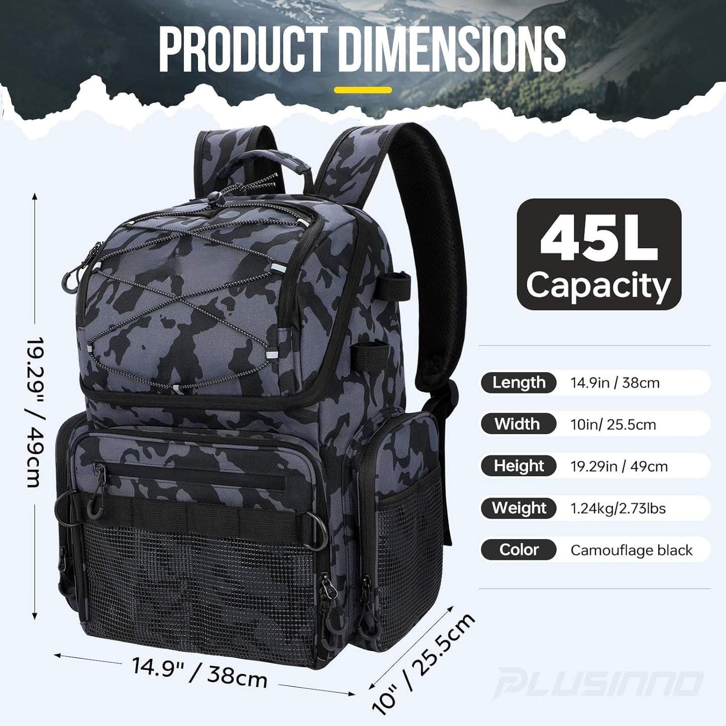 Cooler Fishing Backpack with Rod Holders 45L Large Water-resistant Fishing Tackle bag Store Fishing