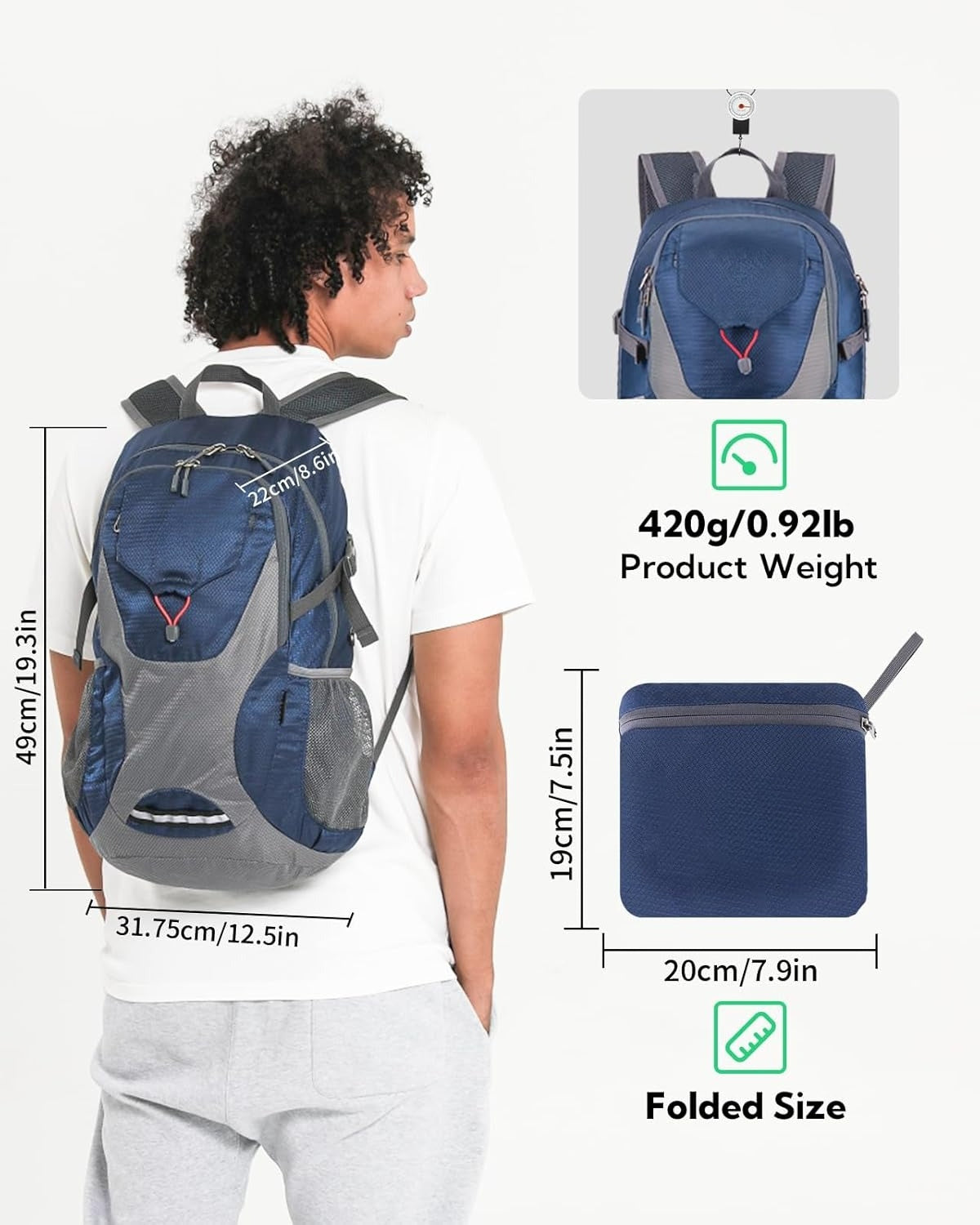 Lightweight Packable Hiking Backpack: 30L Foldable Travel Daypack Ultralight Camping Day Pack for Woman Man