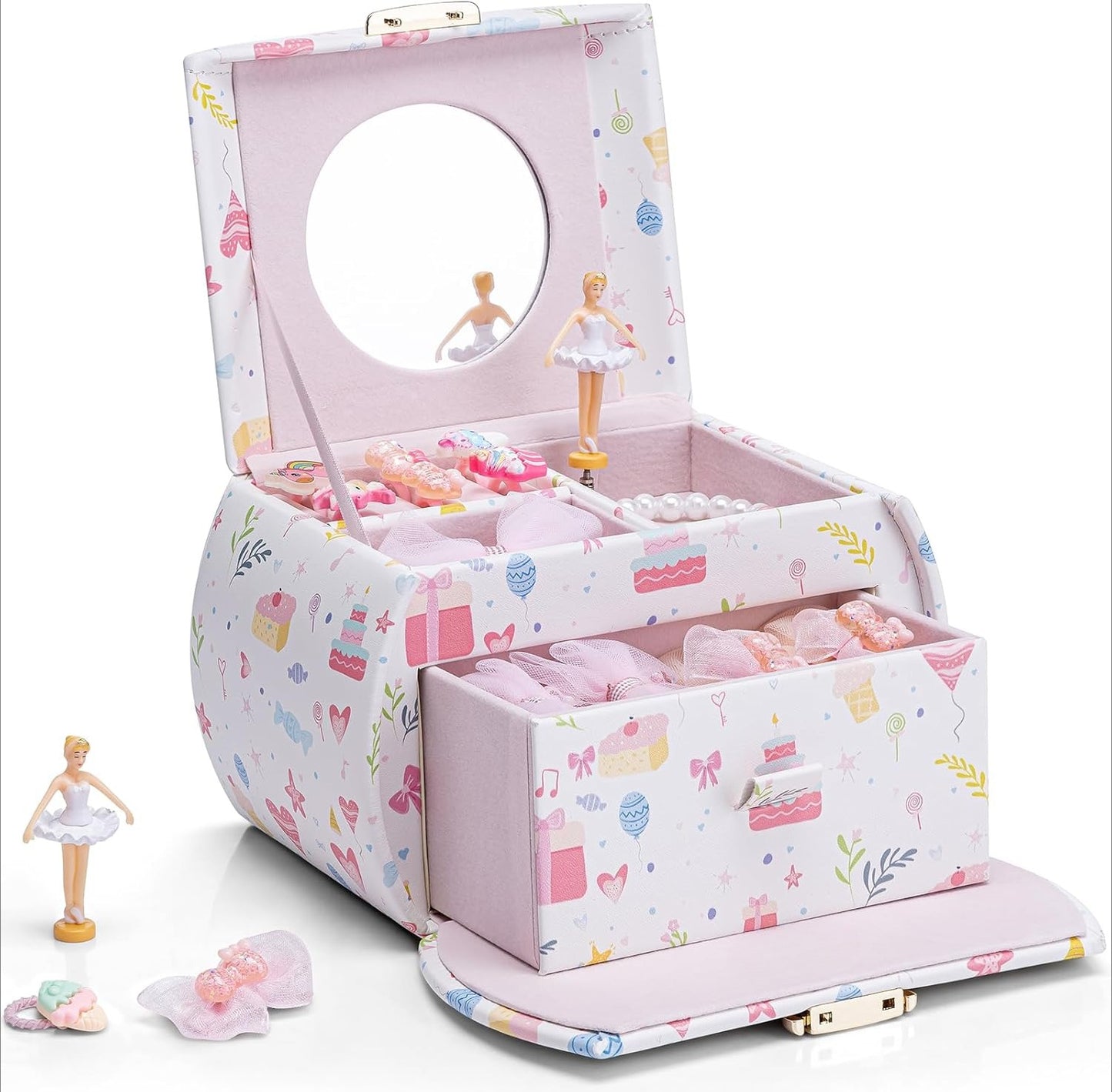 Jewelry Box for Girls with Drawer, Music Box with Ballerina and Stickers for Birthday Bedroom Decor