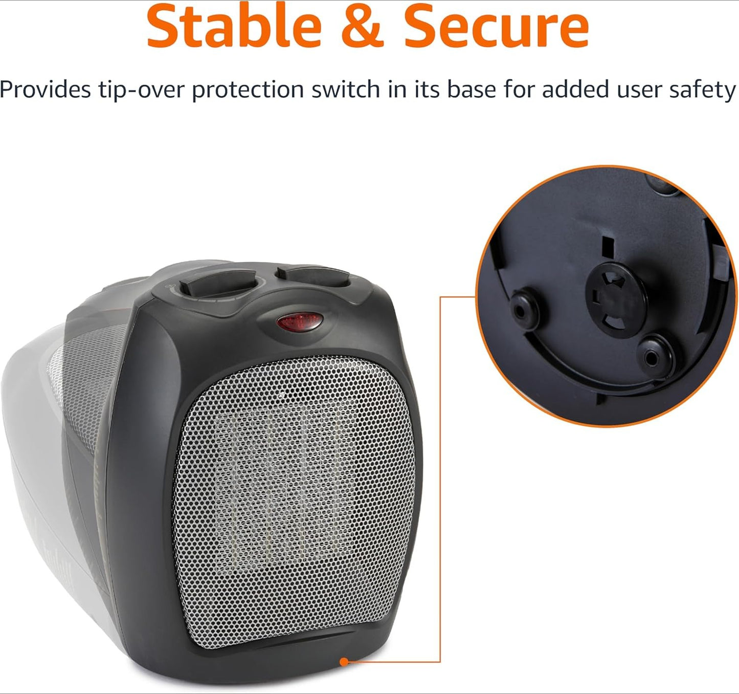 OMOMMD Ceramic Space Heater, Portable Indoor Heating Solution, With Overheat and Tip-Over Protection, Thermostat, Non-Oscillating, 1500W, 7.52"D x 6.34"W x 9.45"H, Black