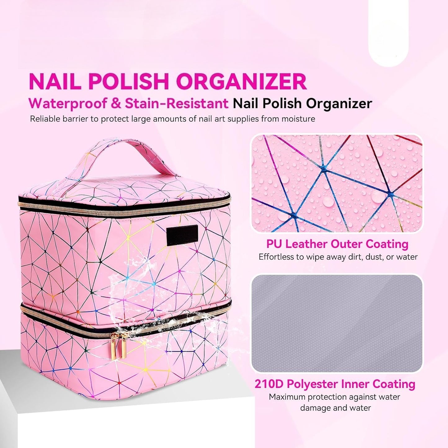 Nail Polish Organizer Bag: PU Leather Nail Polish Storage Organizer Holds 30 Bottles & Nail Lamp