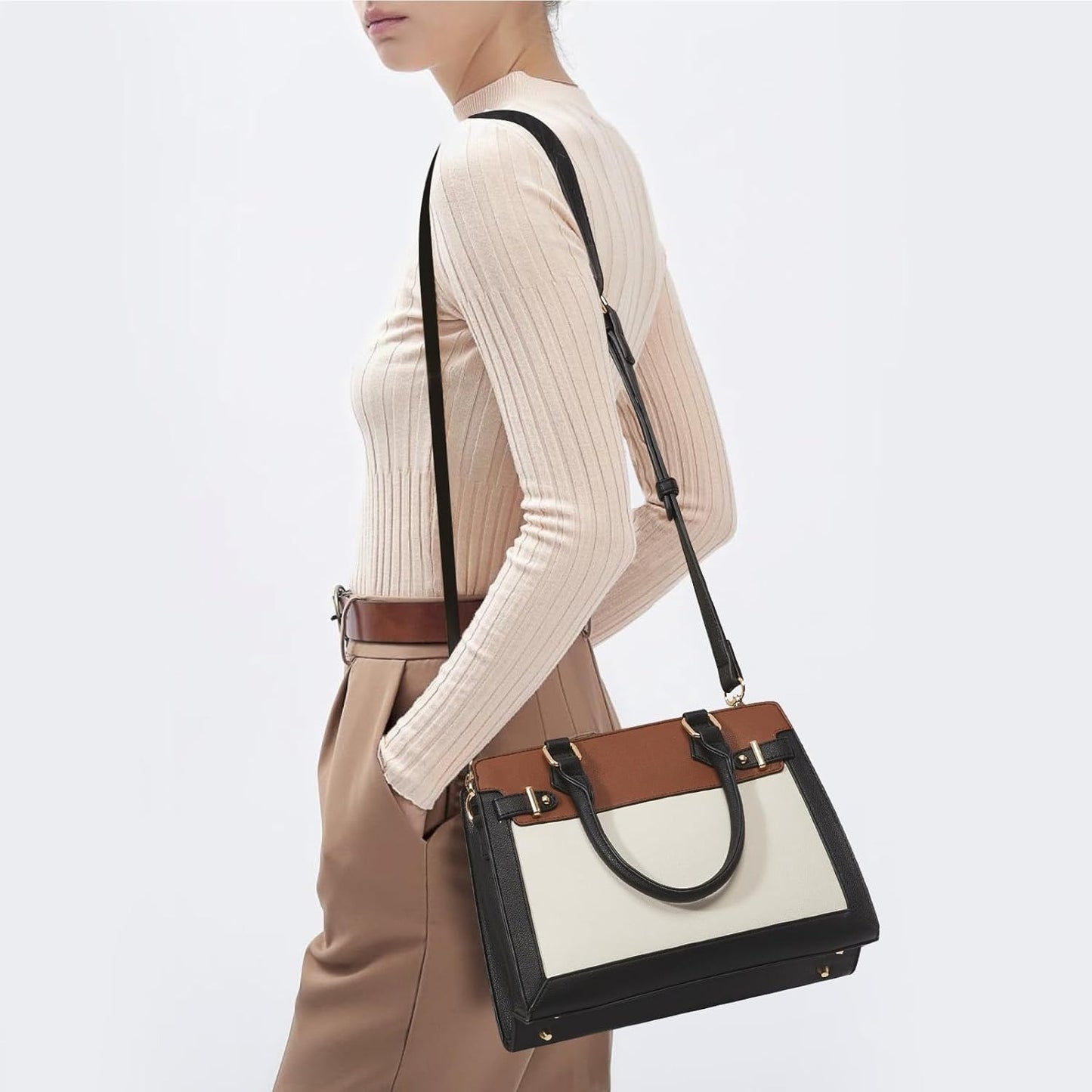 Handbags for Women, Tote Shoulder Bag Satchel Black Purse and PU Leather Top Handle for ladies