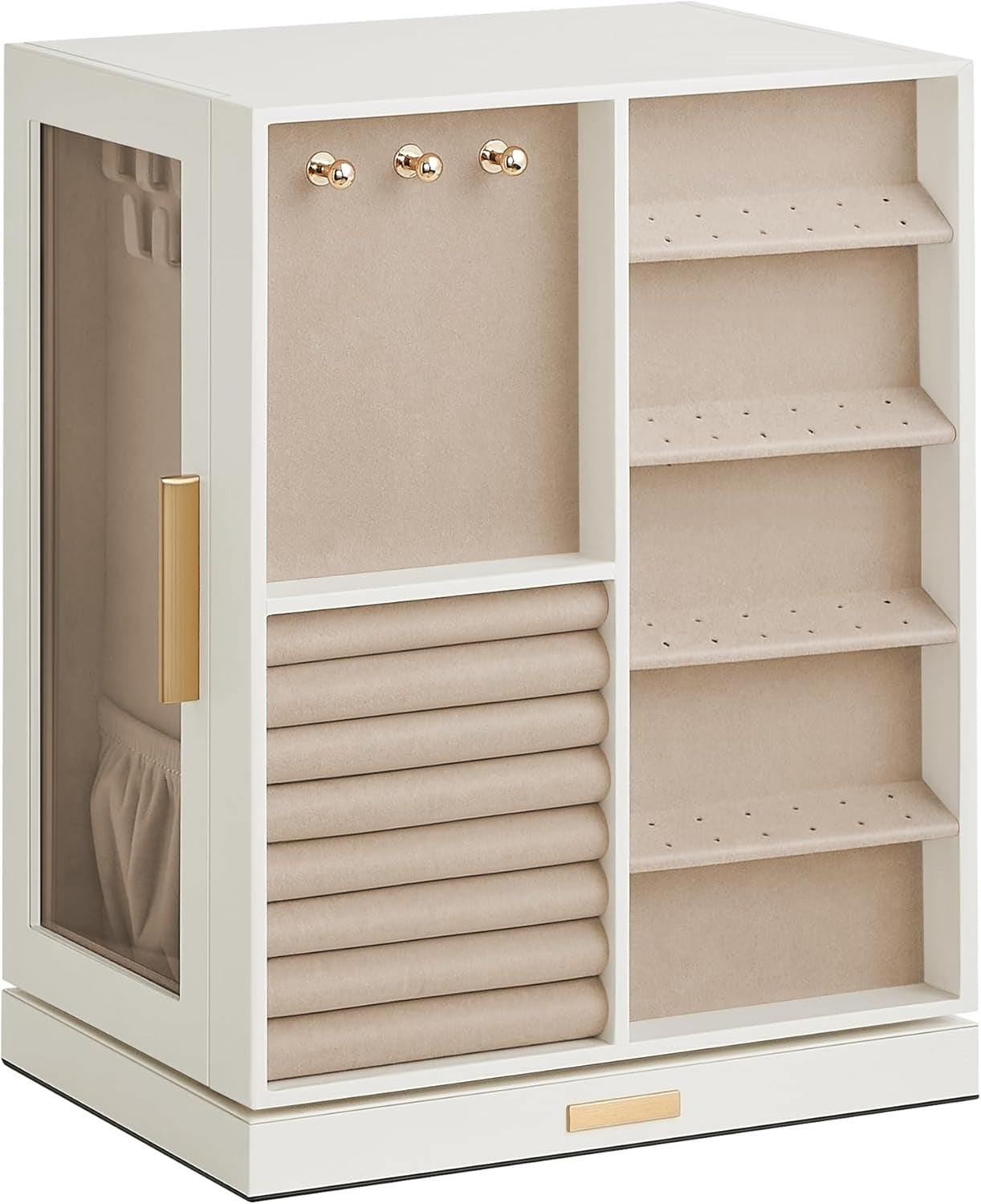 360° Rotating, Jewelry Storage Case with 5 Drawers, Jewelry Organizer, Glass Window