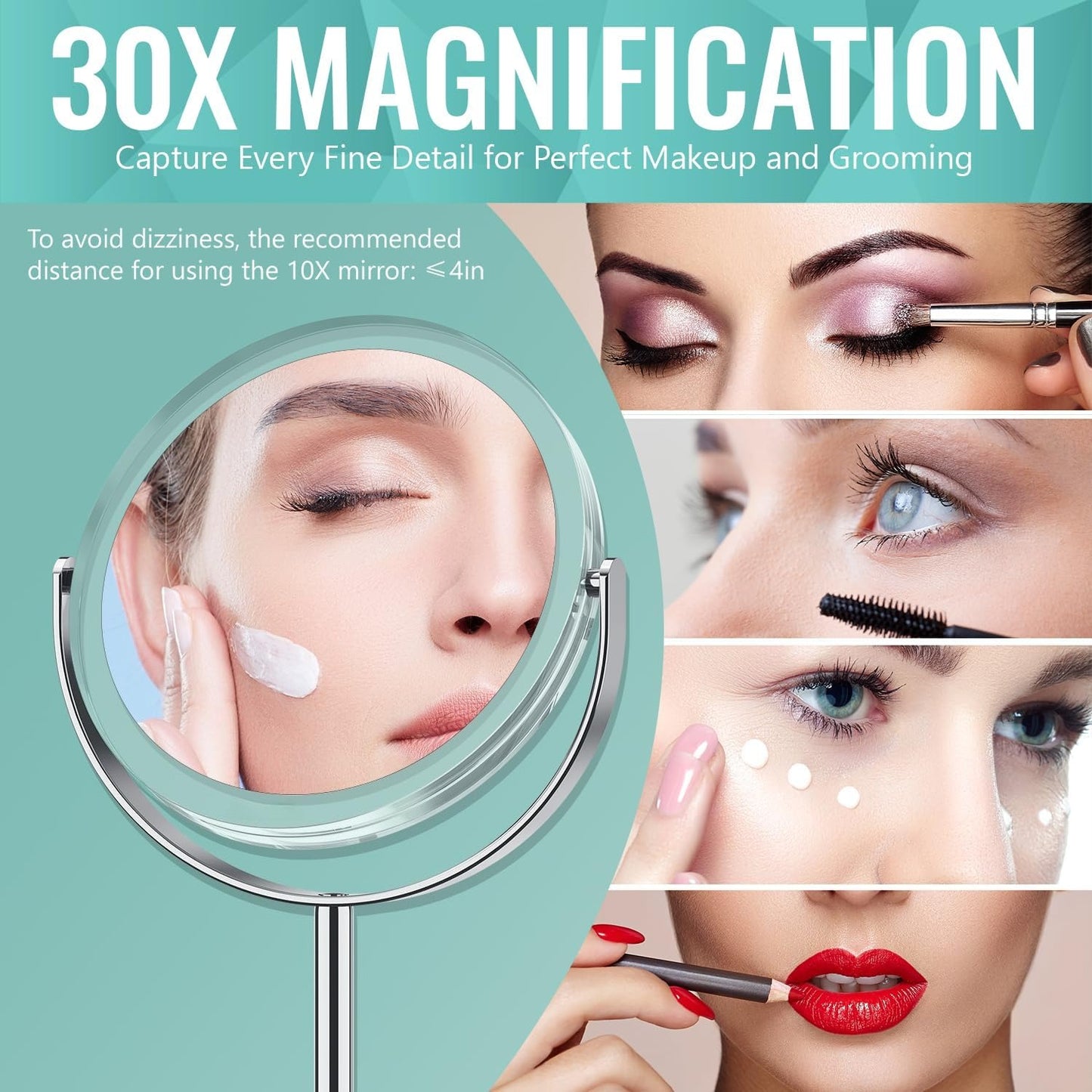 1X/ 30X Magnifying Mirror, Makeup Mirror with Tweezer, 6.8'' Double Sided Round Vanity Tabletop Mirror, 360° Rotation Portable