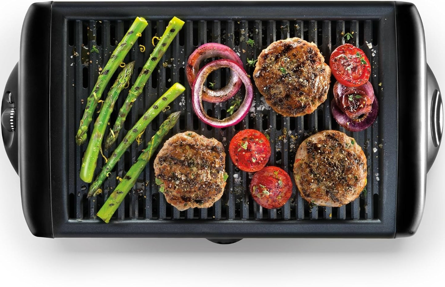 Electric Smokeless Indoor Grill w/ Non-Stick Cooking Surface & Adjustable Temperature Knob from Warm to Sear