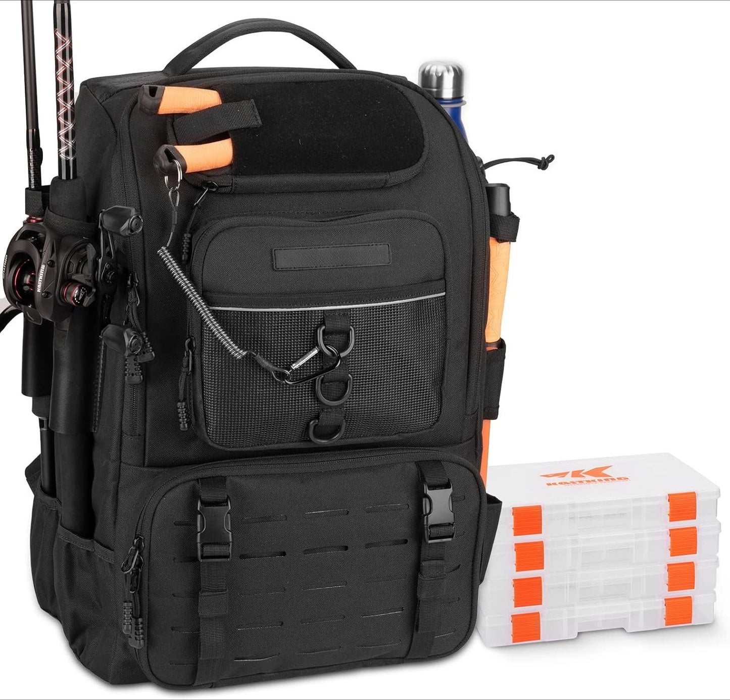 Fishing Tackle Backpack with Rod Holder 4 Tackle Boxes, Storage Fishing Gear and Equipment