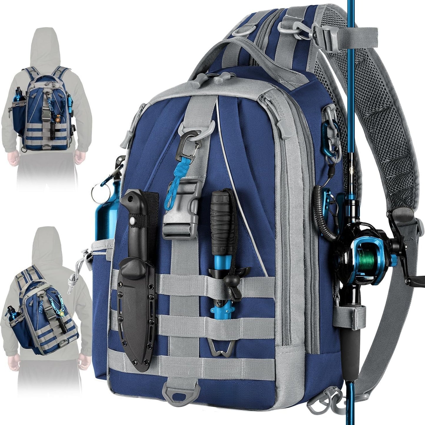 Fishing Backpack Tackle Sling Bag-Backpack with Rod Holder- Lightweight Tackle Box