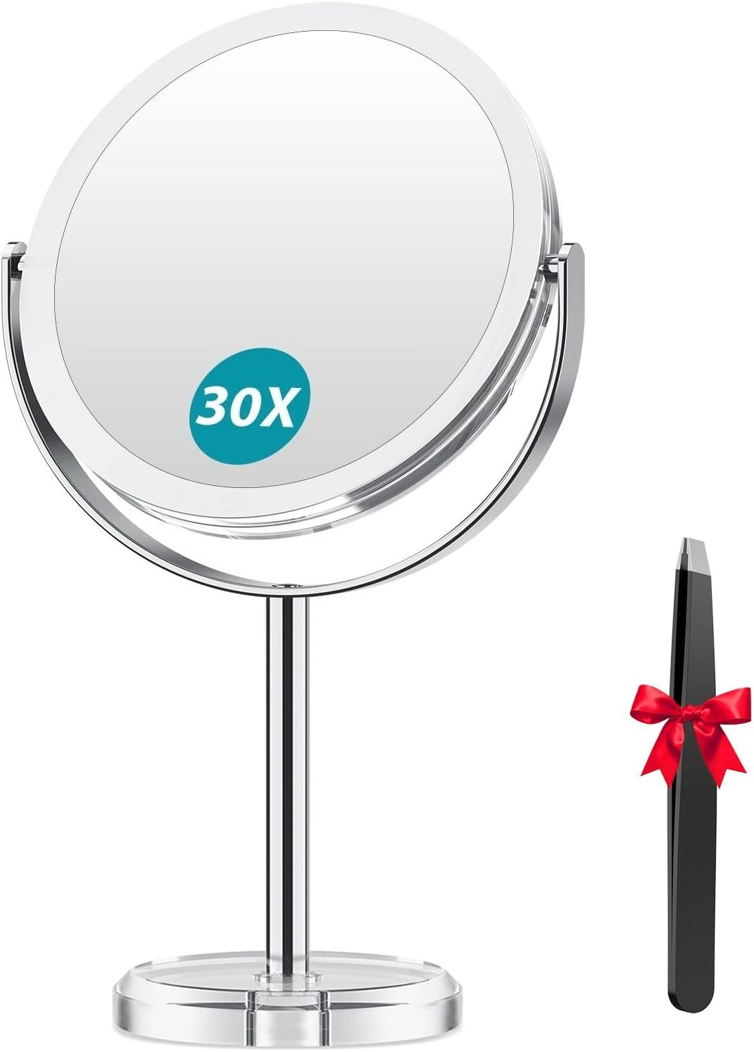 1X/ 30X Magnifying Mirror, Makeup Mirror with Tweezer, 6.8'' Double Sided Round Vanity Tabletop Mirror, 360° Rotation Portable