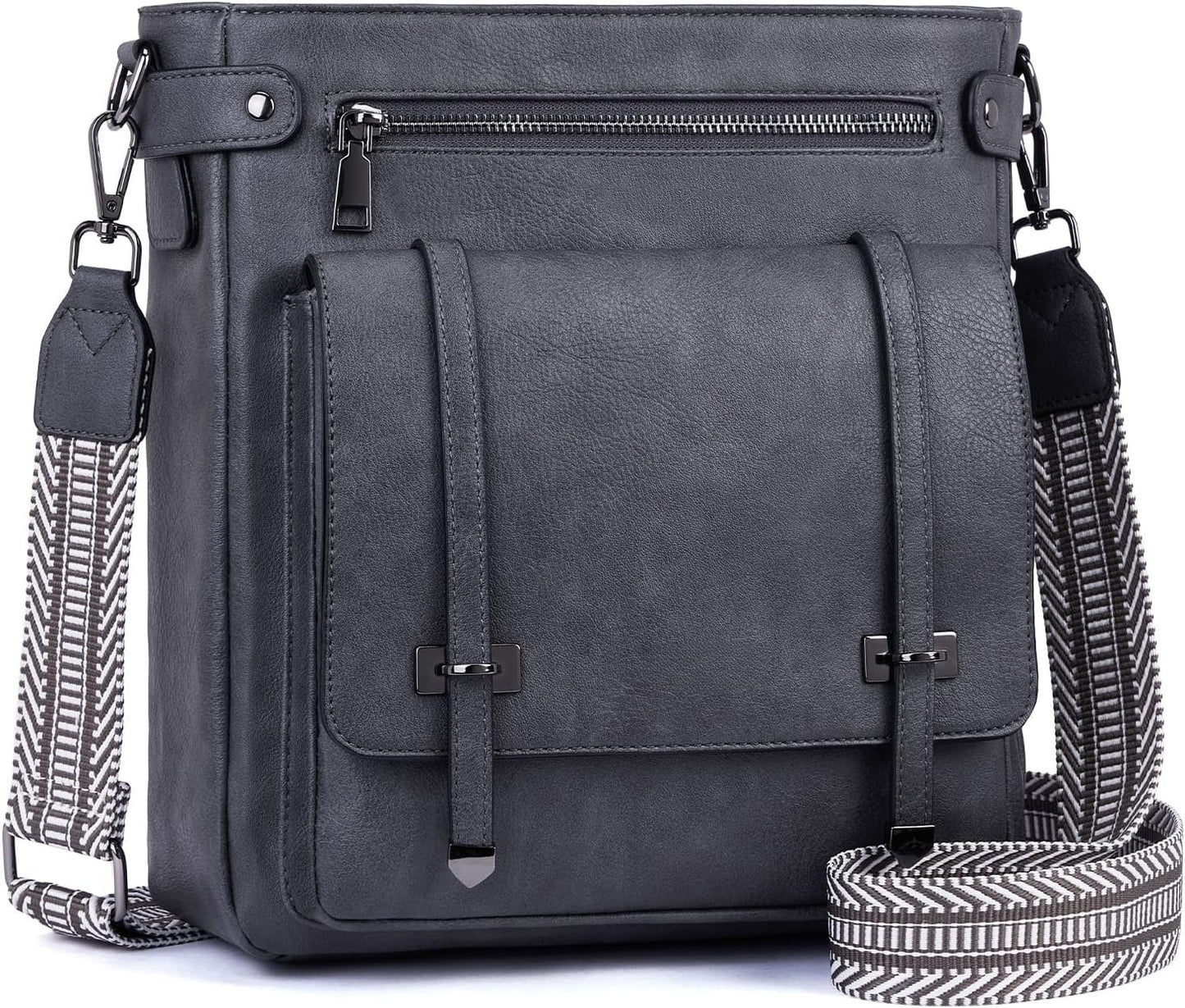 Women Multi Pocket Crossbody Purses Vegan Leather Shoulder Handbags Travel Purse Adjustable Strap