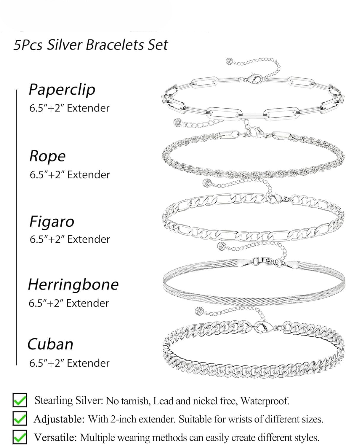 Gold Bracelets for Women Waterproof, 14K Real Gold Jewelry Sets Trendy Thin Dainty Stackable Cuban Link Paperclip