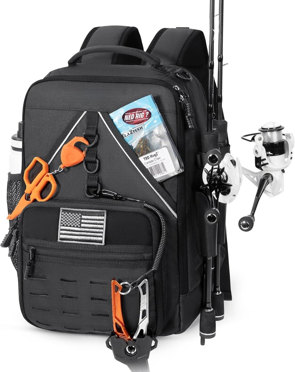 Fishing Tackle Backpack, With 2 Rod Holders,Fishing Gear and Equipment With Large Gear Storage