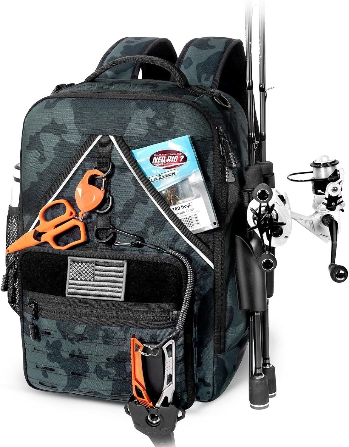 Fishing Tackle Backpack, With 2 Rod Holders,Fishing Gear and Equipment With Large Gear Storage