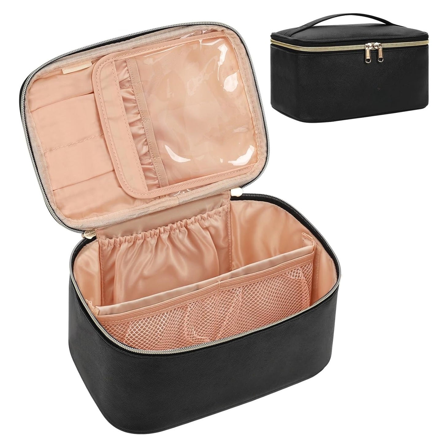 Makeup Bag, Portable Cosmetic Bag,  Makeup Case Organizer,  With Handle and Divider