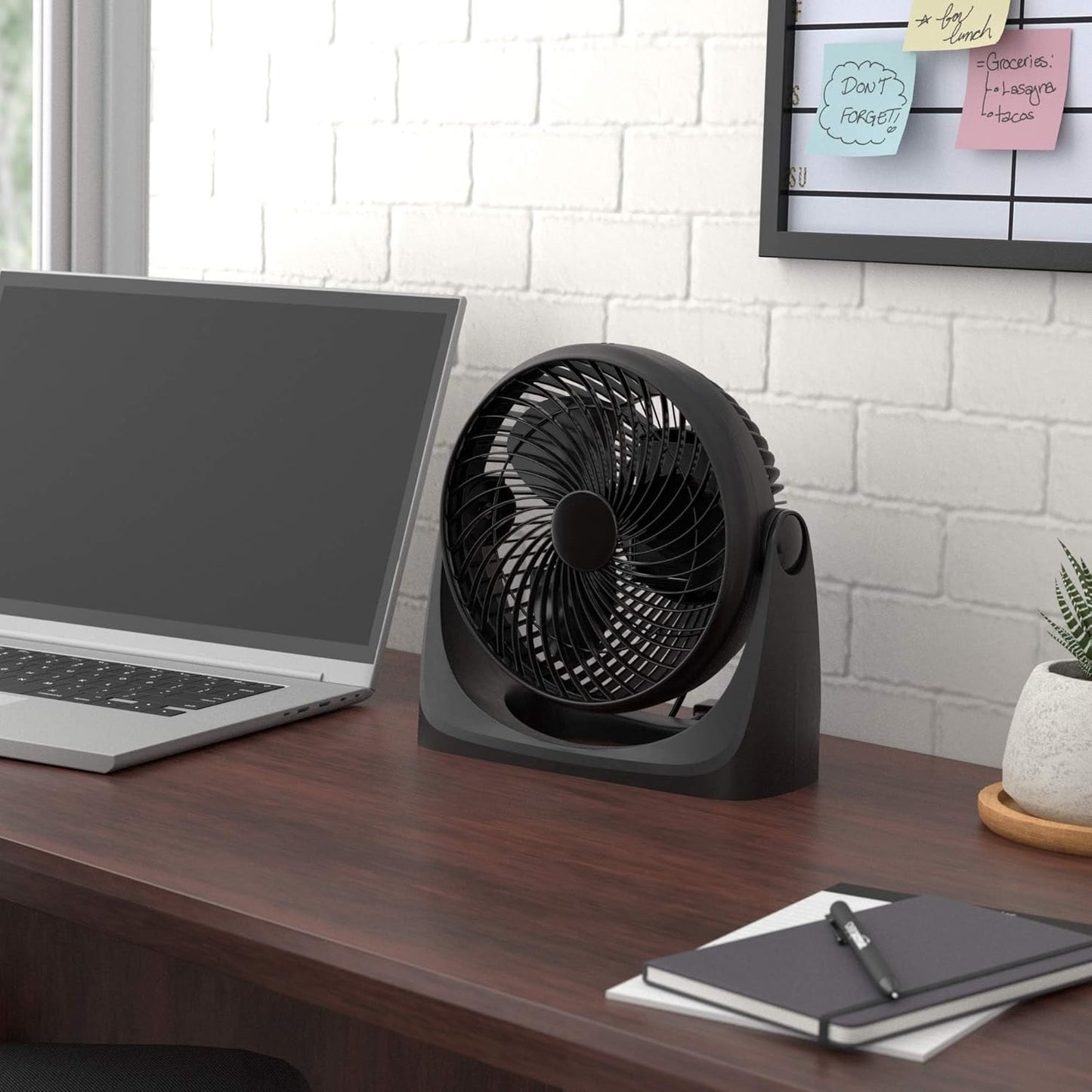 OMOMMD Air Circulator Desk Fan for Bedroom, Home and Office, 90-Degree Tilt Head, 3 Speed Settings, Cooling, 35 Watts, Black, 11.1"W x 6.3"D x 10.9"H