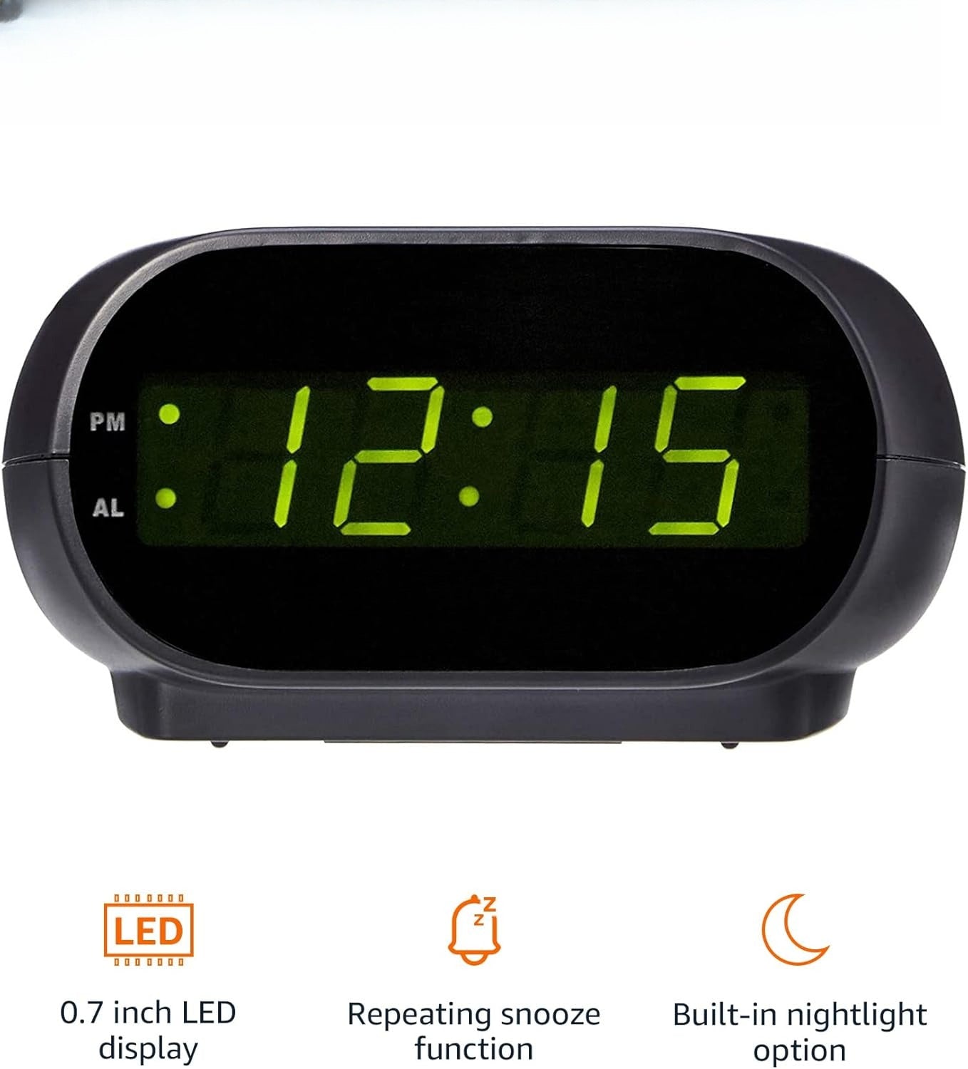 OMOMMD Small Digital Oval Alarm Clock with LED Display, Nightlight, Snooze Function & Battery Backup, Black, 4.5 x 3.5 x 2.4 Inches
