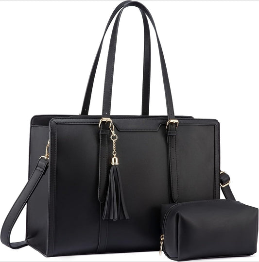 Women 15.6 inch Lightweight PU Laptop Tote Bag, Large Capacity Computer for Business, Work, Office, Travel