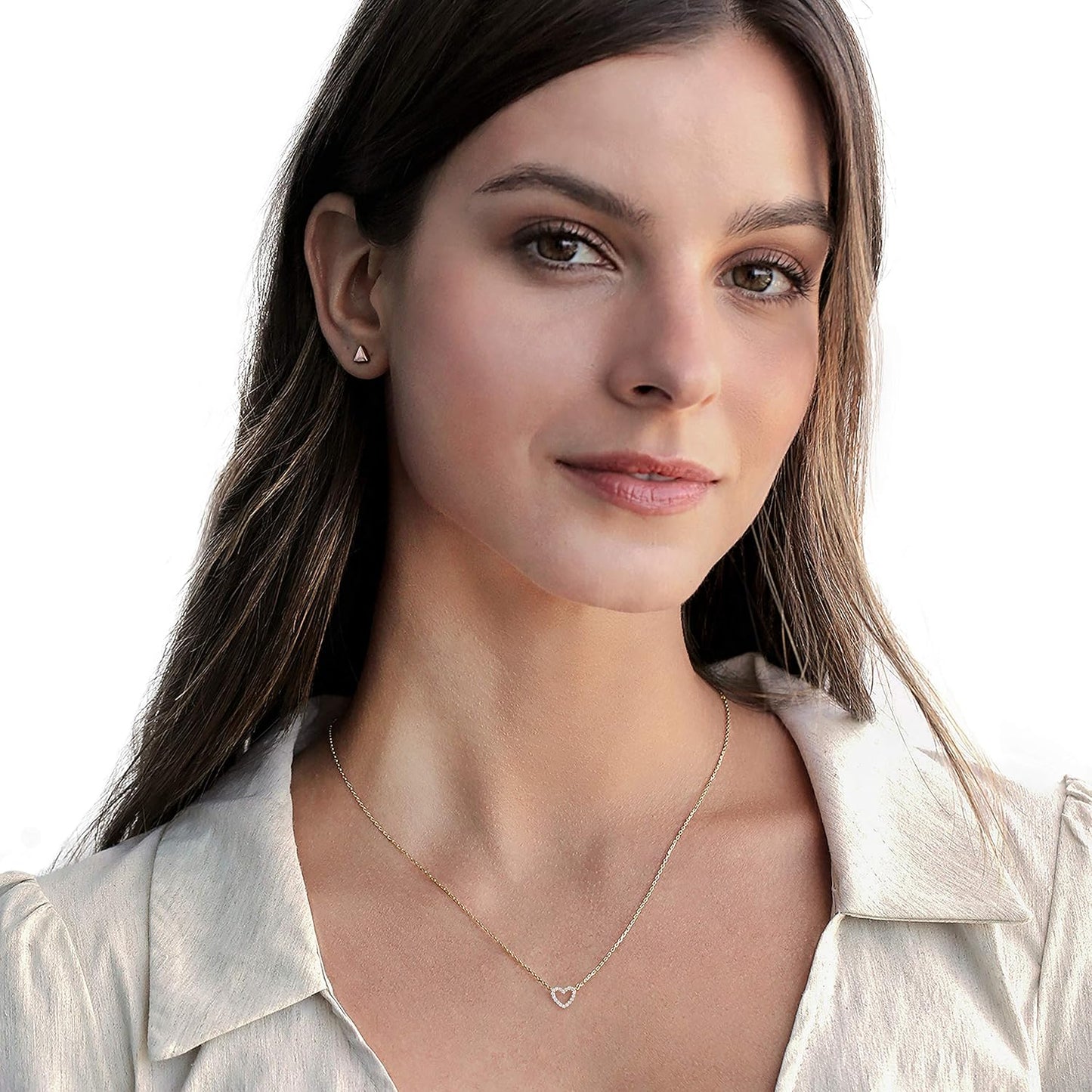 14K Gold Plated Cubic Zirconia Heart Pendant Necklace - Dainty Love Gift for Women