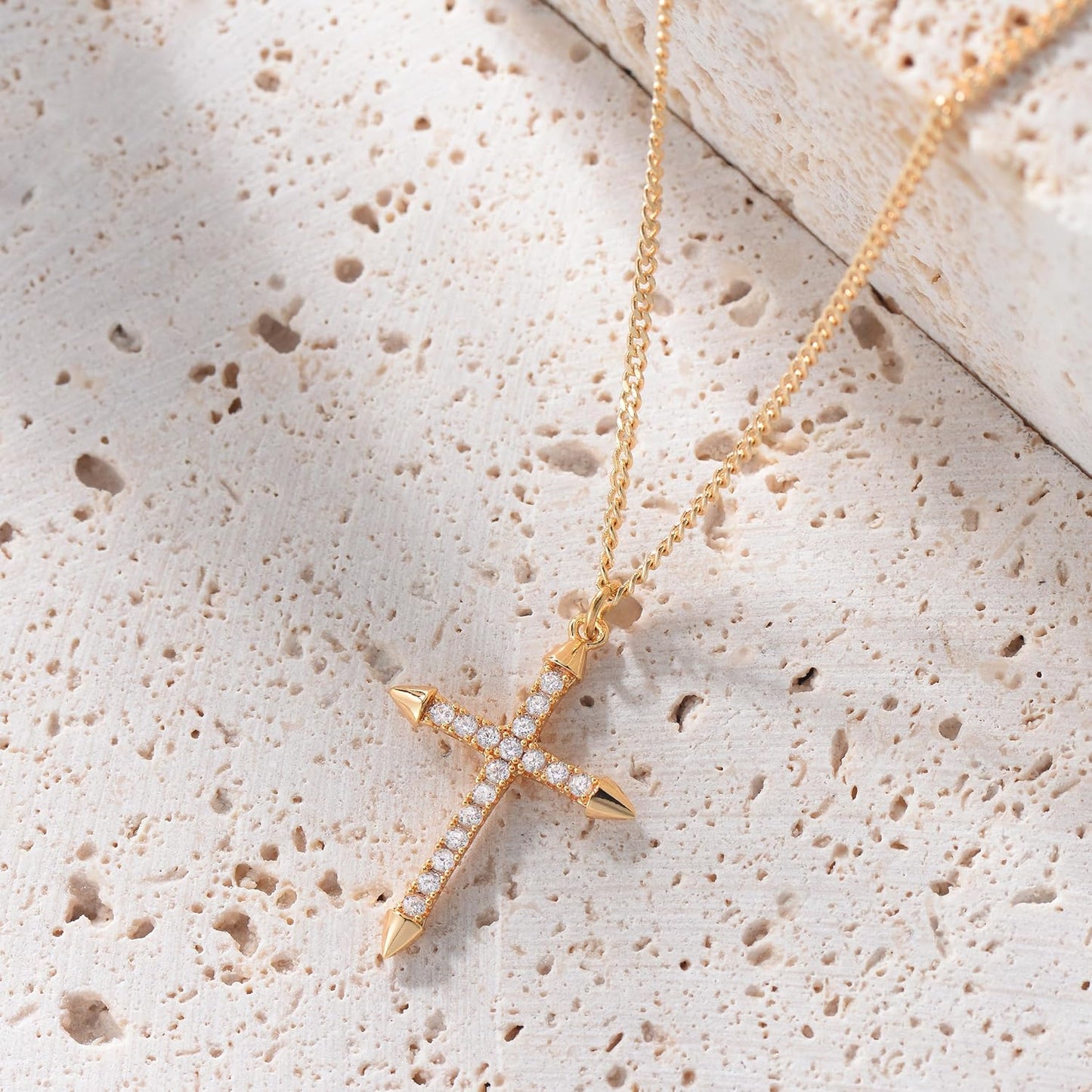 Cross Necklace 14K Plated Dainty Chain, Minimalist Faith Pendant Religious Prayer Jewelry Gift