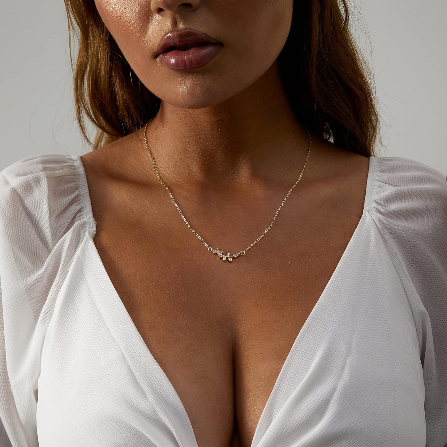 Dainty Gold Necklace: 14K Gold Plated Tiny Love/Heart/Star/CZ/Leaf Pendant for Women, Everyday Jewelry