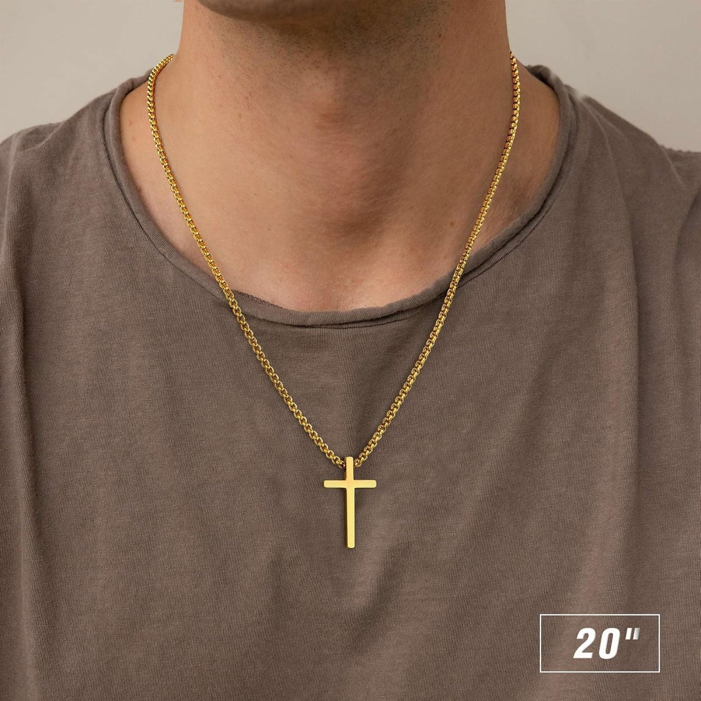 Cross Necklace For Men, Silver Black Gold Plain Cross Pendant With Adjustable Box Chain 16-30 Inch