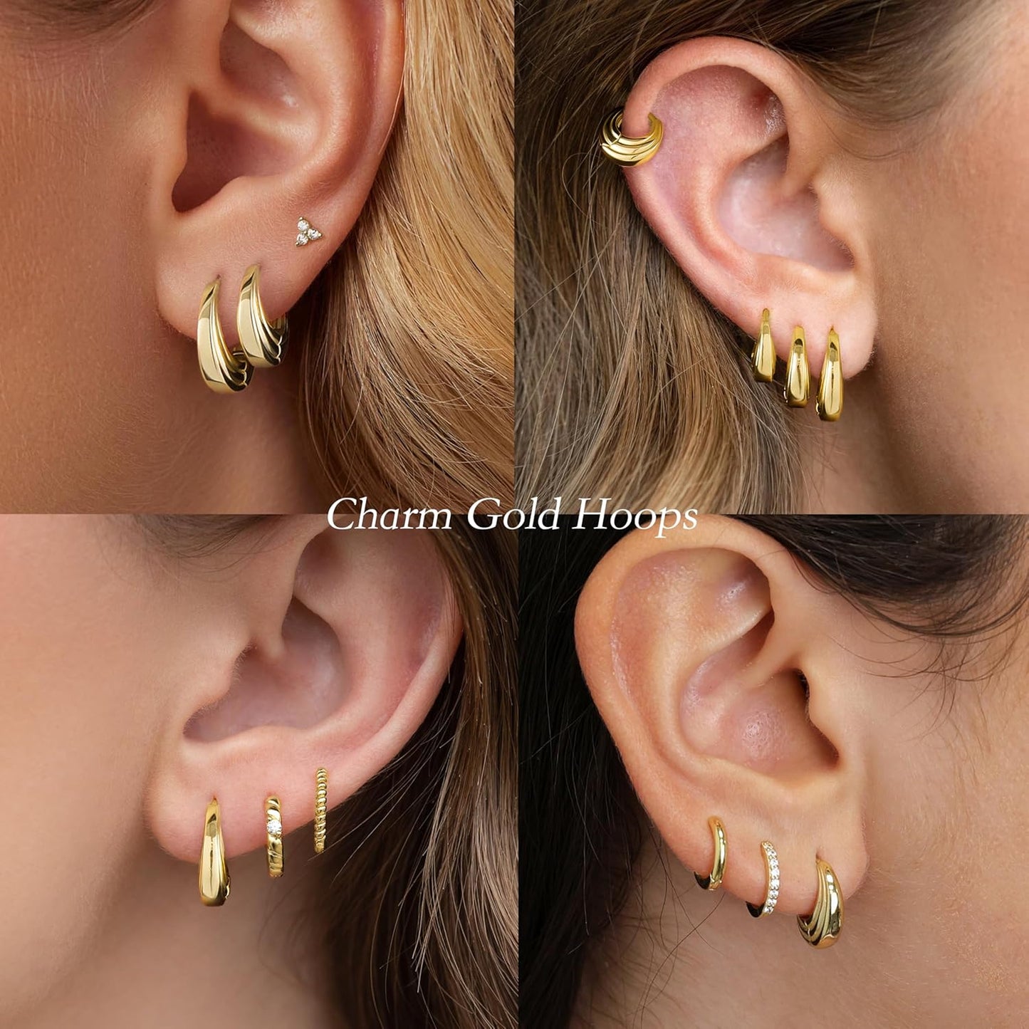 Small Gold Huggie Hoop Earrings Set for Women Men Hypoallergenic 14K Plated Stack Cartilage Earrings, Multiple Piercing