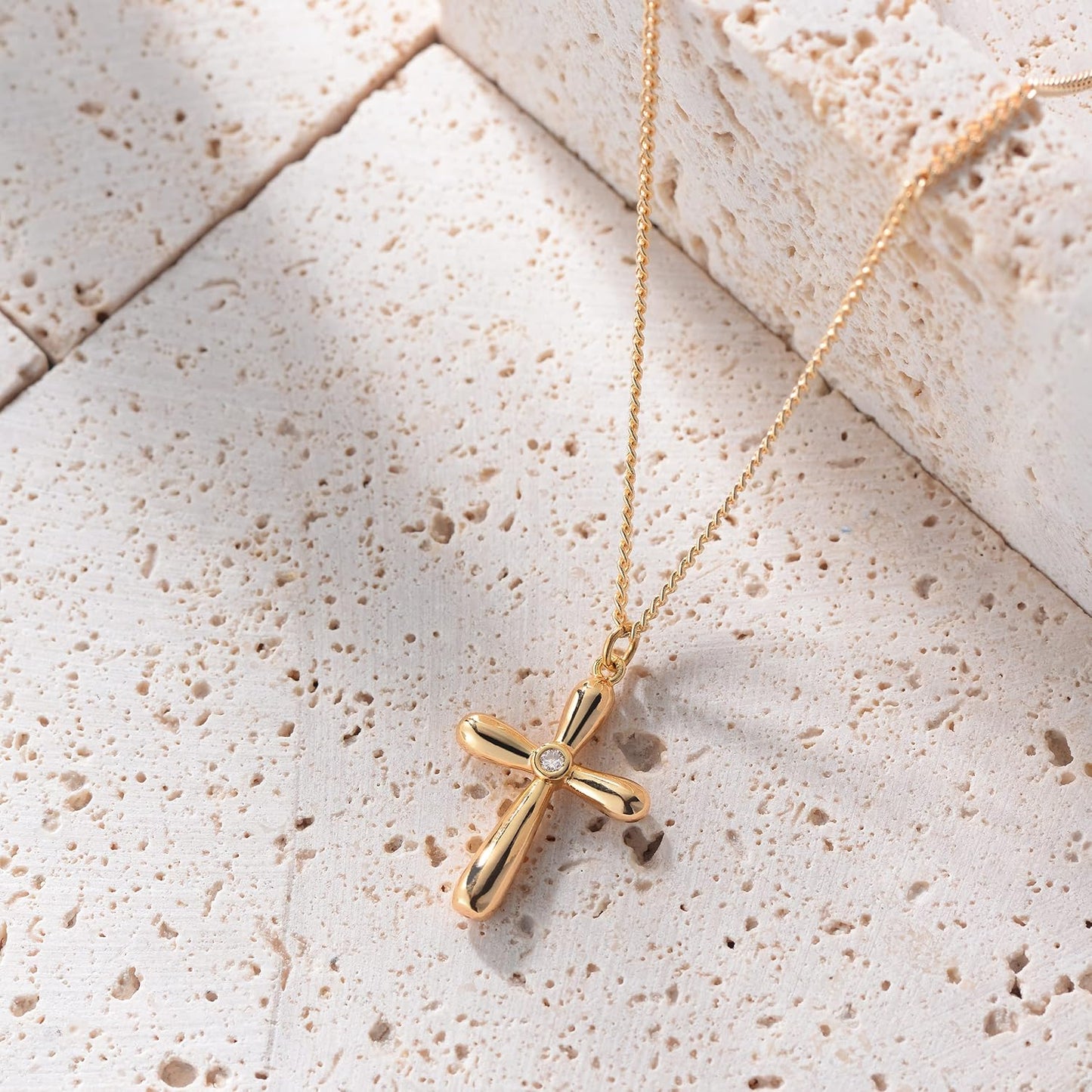 Cross Necklace 14K Plated Dainty Chain, Minimalist Faith Pendant Religious Prayer Jewelry Gift