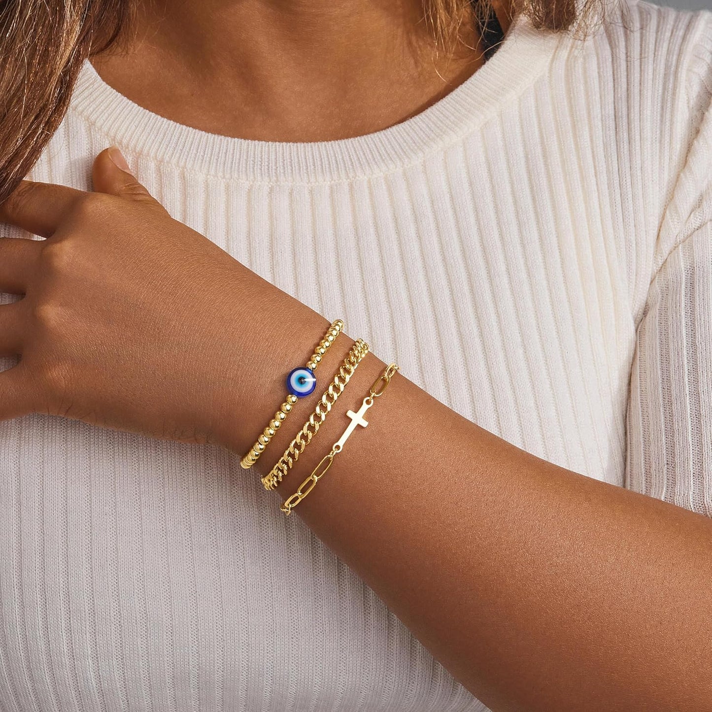 Gold Bracelets for Women,Dainty Bracelets Set for Women Trendy, Gold Bracelets Stack With Beaded, Cuban