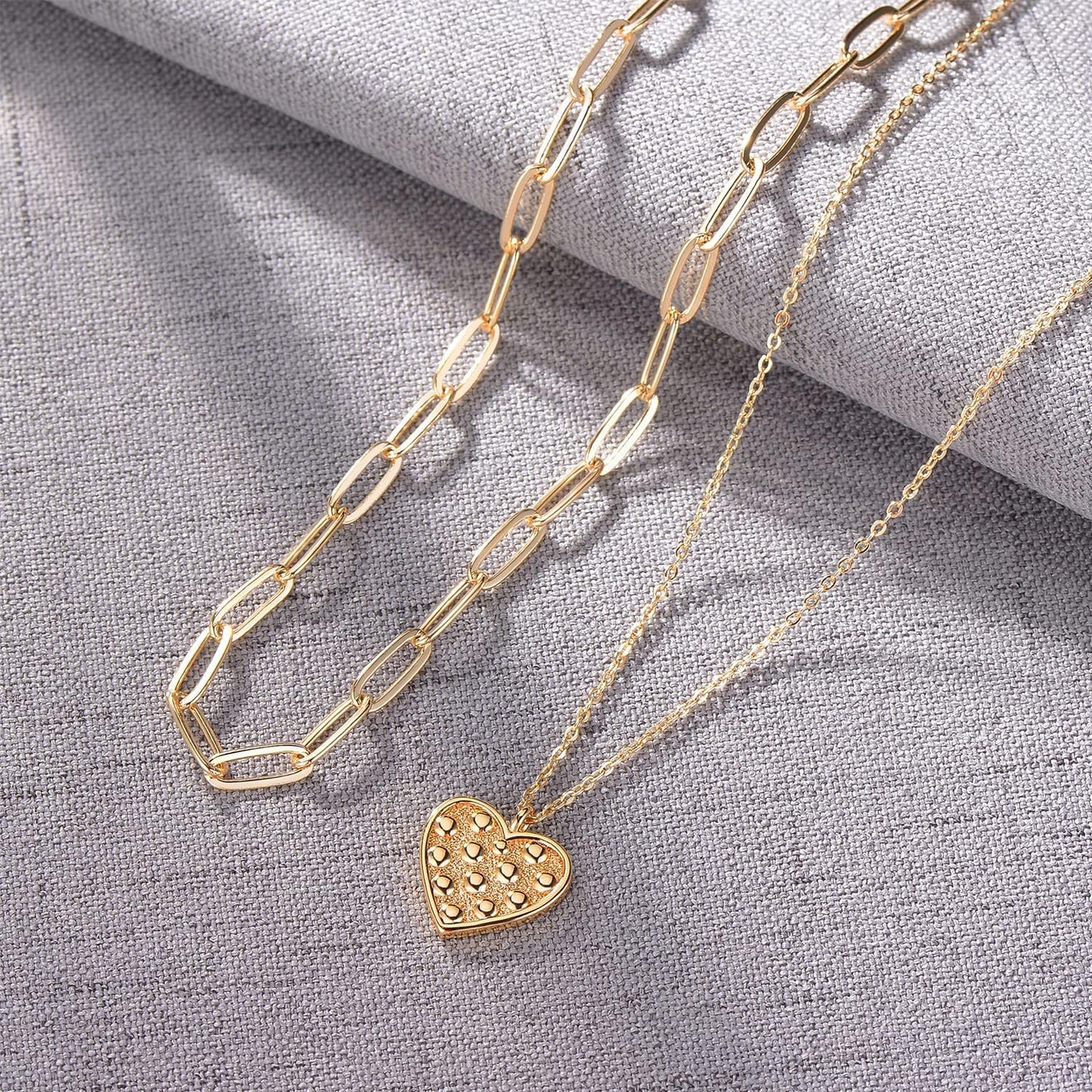 Layered Heart Necklace, Handmade 18K Gold Plated Dainty Choker With Arrow Bar Pendant for Women