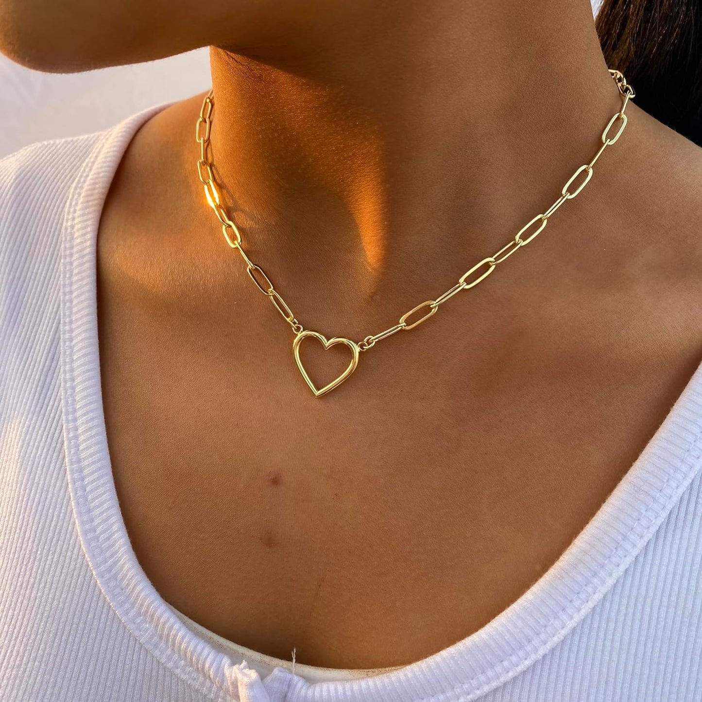 14K Gold Plated Heart Necklace for Women, Dainty Love Heart Pendant, Delicate Gol, Trendy Festival Birthday Present