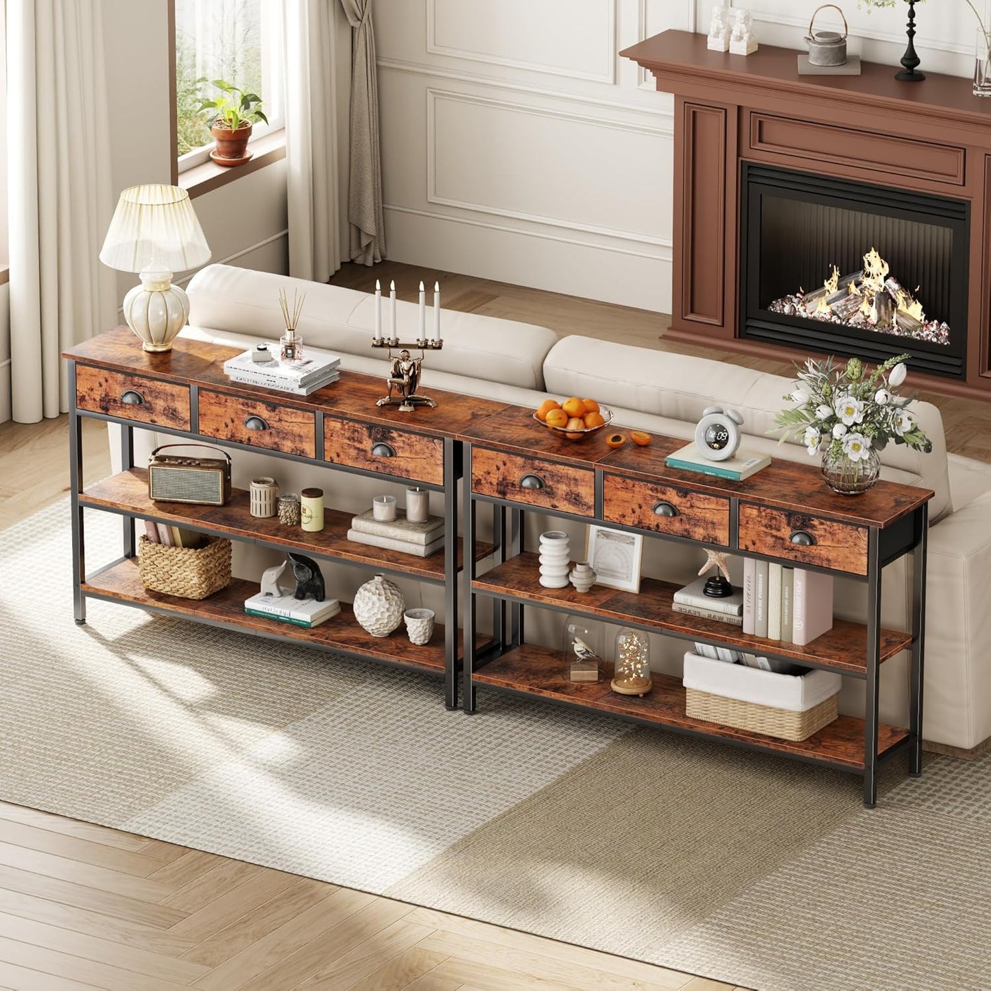 Long 47" Console Sofa Table with 3 Drawers, Entryway Table with 3-Tier Storage Shelves
