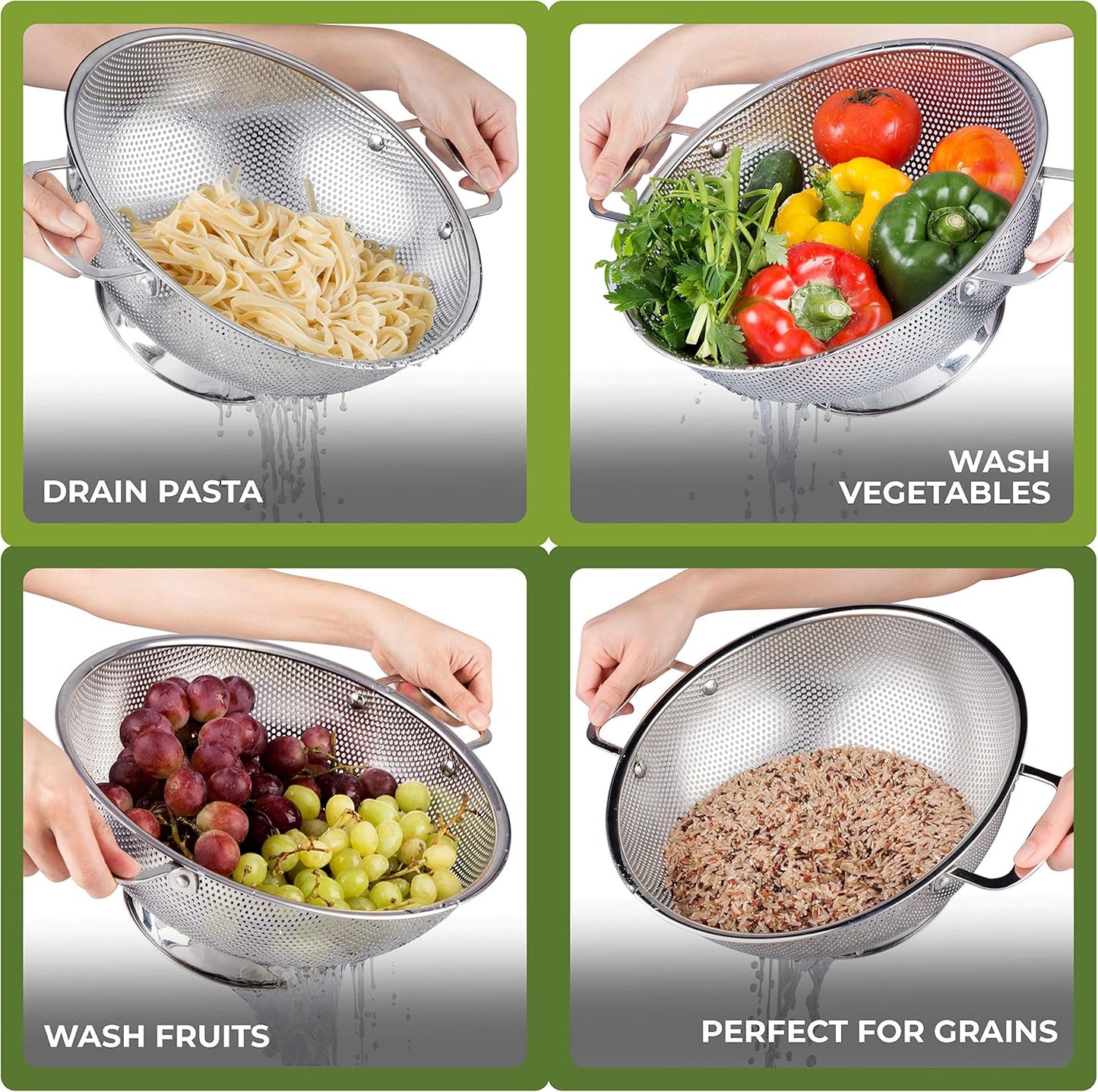 Stainless Steel Micro-Perforated 5-Quart Colander - Professional Strainer with Heavy Duty Handles