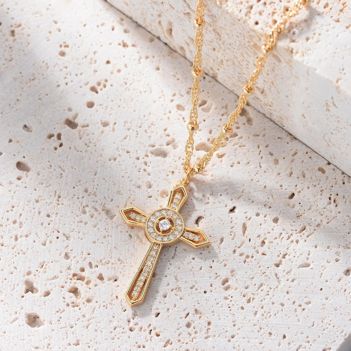 Cross Necklace 14K Plated Dainty Chain, Minimalist Faith Pendant Religious Prayer Jewelry Gift