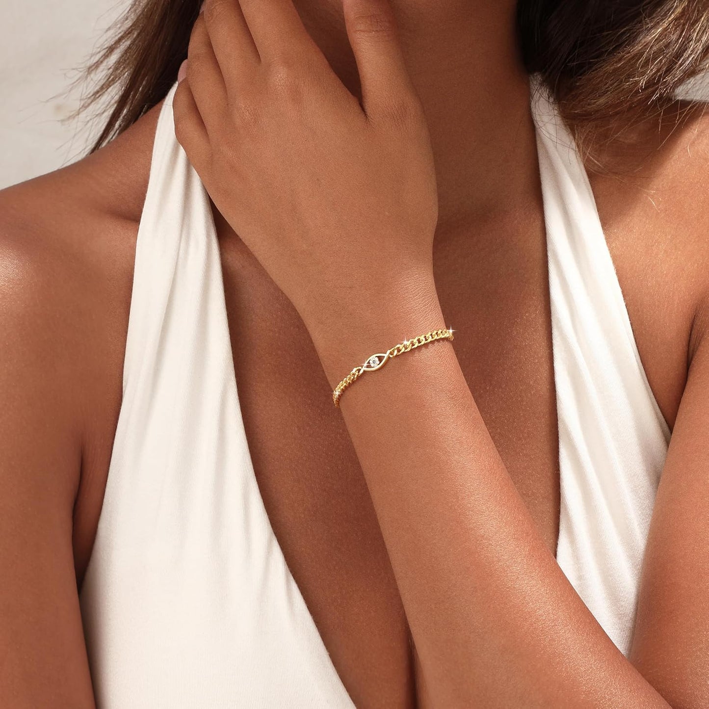 Dainty Gold Bracelet for Women 18K Gold Plated Tennis Evil Eye Cross Bracelet Trendy Classic Festival Jewelry Gifts