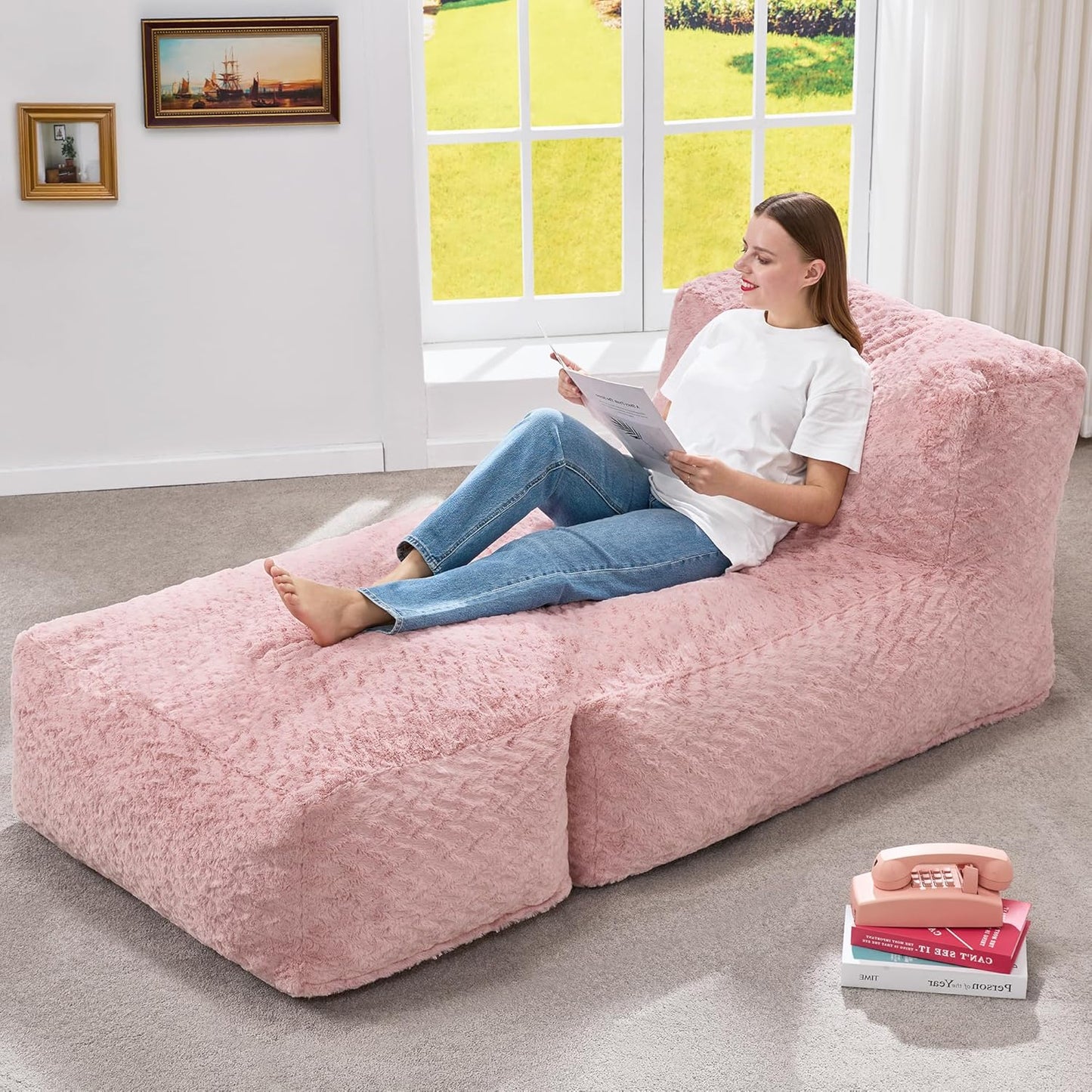 Large Bean Bag Lounger Chair with Memory Foam Filling - Comfortable Beanbag Sofa for Adults, Ideal Balcony