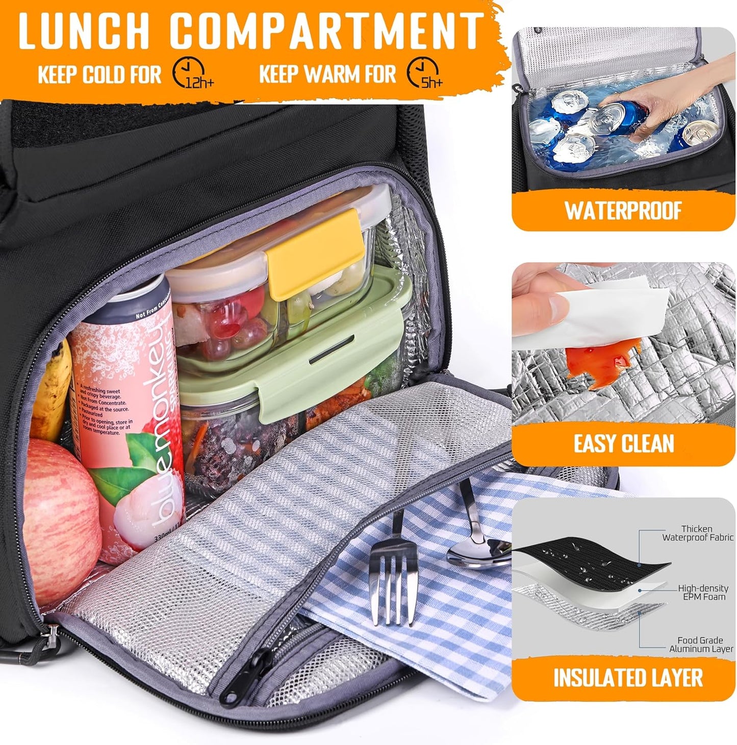 Lunch Box Backpack for Men, Tactical Cooler Backpack with Laptop Compartment Leakproof