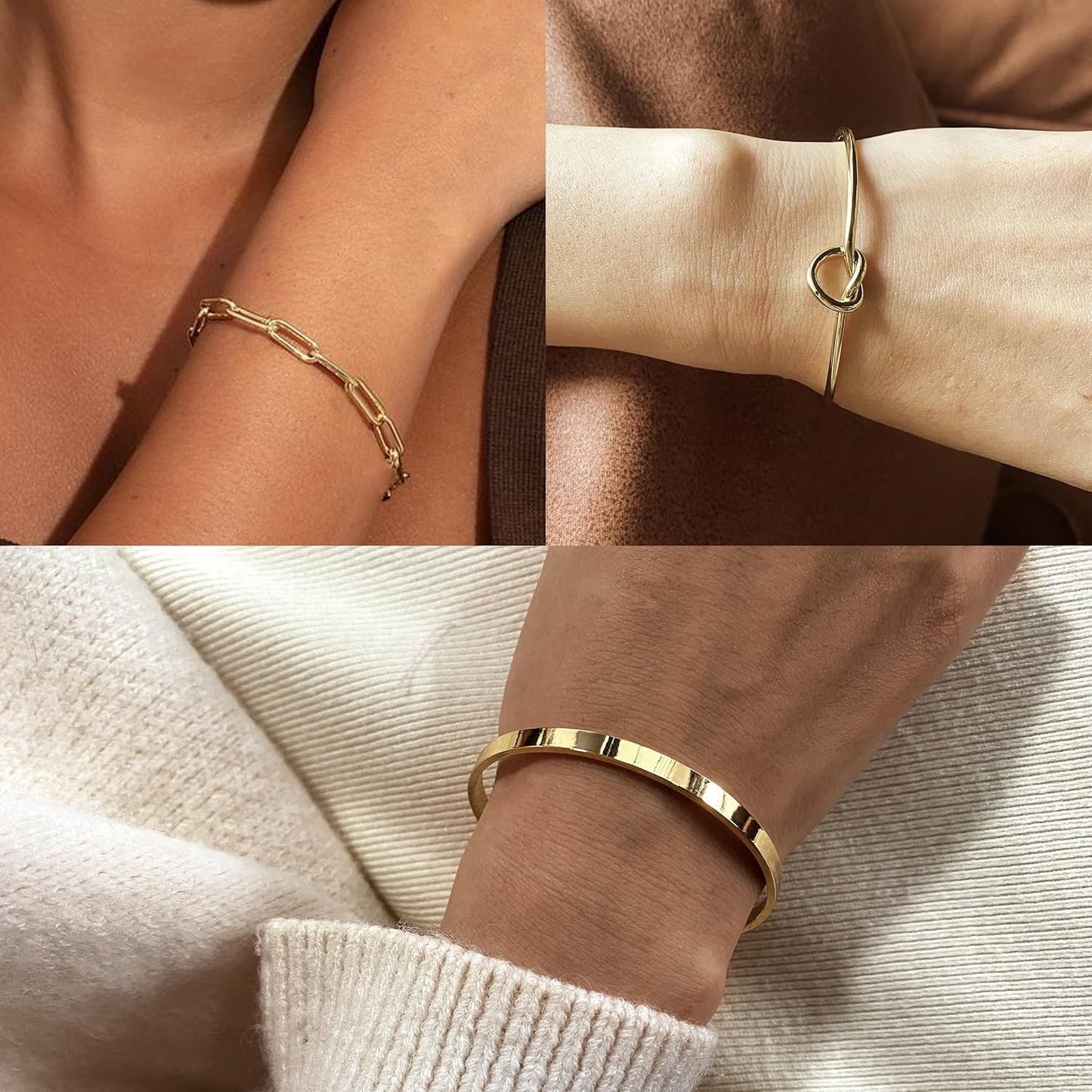 Reoxvo 14K Gold Plated Bangle Cuff Bracelets for Women Non Tarnish Gold Bracelet Stack Jewelry Set for Women Trendy